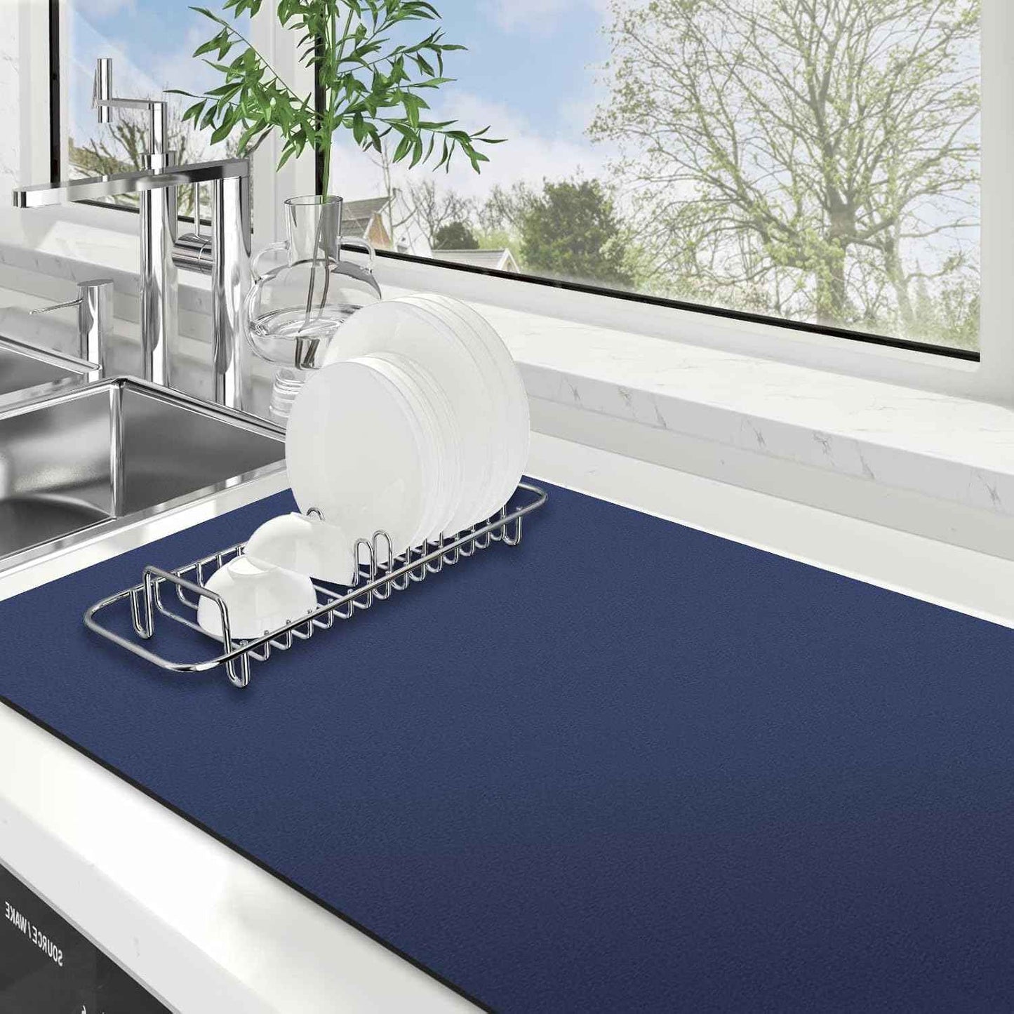 WISELIFE Dish Drying Mat Super Absorbent Drying Mat Large Dish Drying Mats for Kitchen Counter Easy Clean Dish Mat Kitchen Drying Mat15"x 18" Stylish Grey