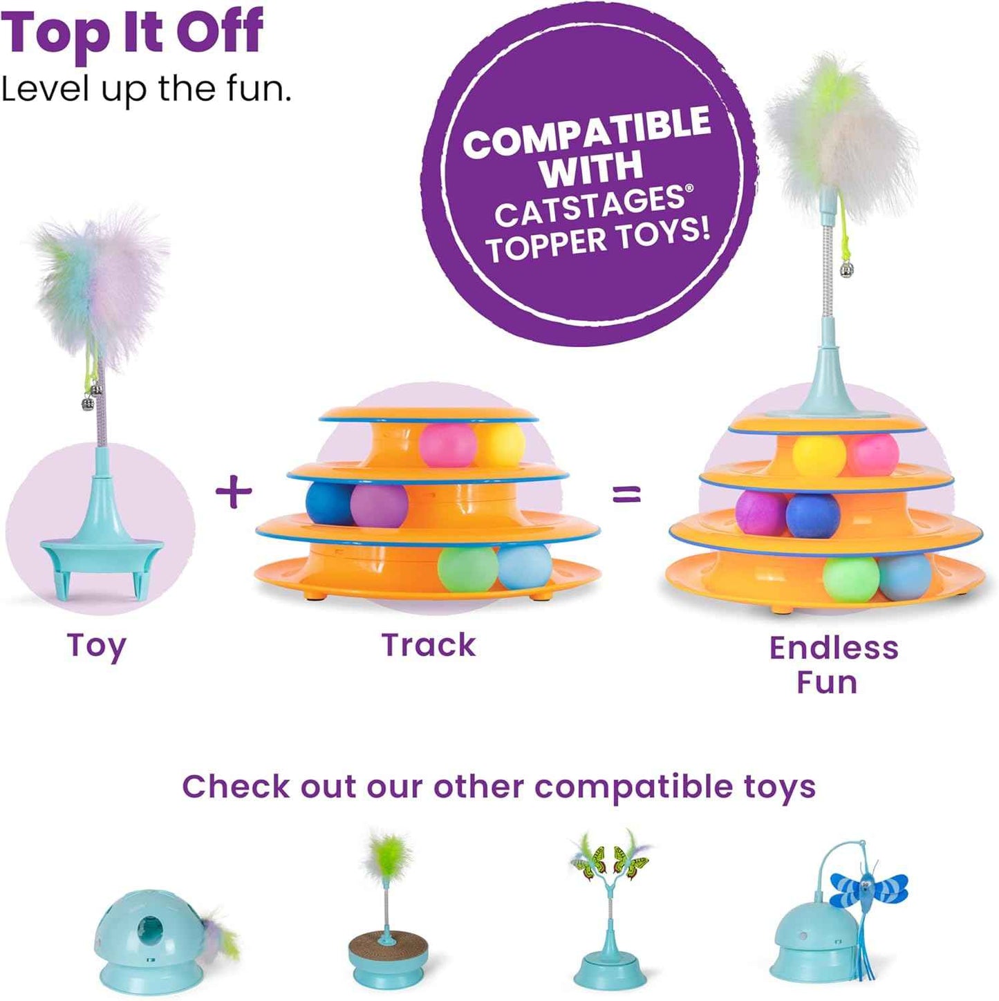 Catstages Tower of Tracks Cat Toy – 3-Level Track Tower with 6 Balls, Interactive Cat Toy for Indoor Enrichment