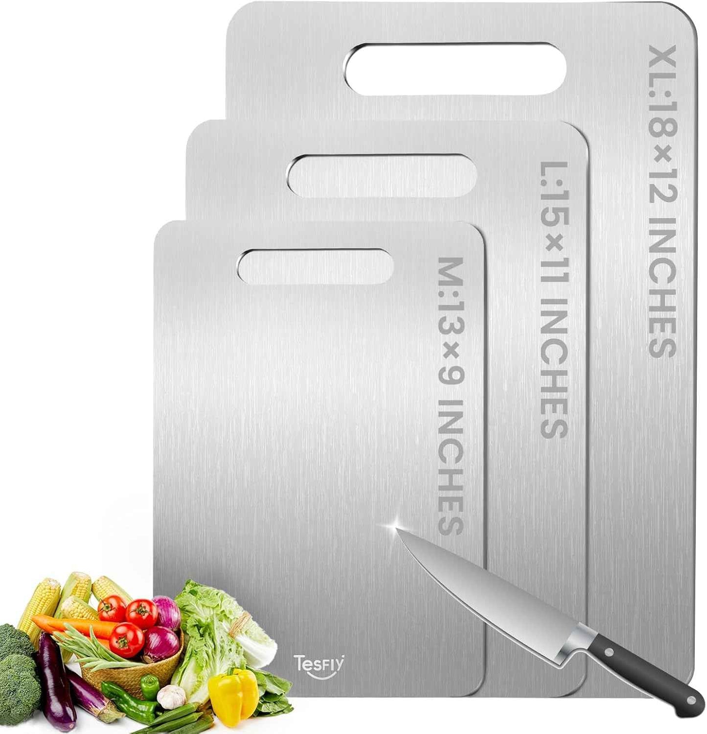 Pure Titanium 3-Pack Cutting Boards for Kitchen, Double-Sided, Easy to Clean