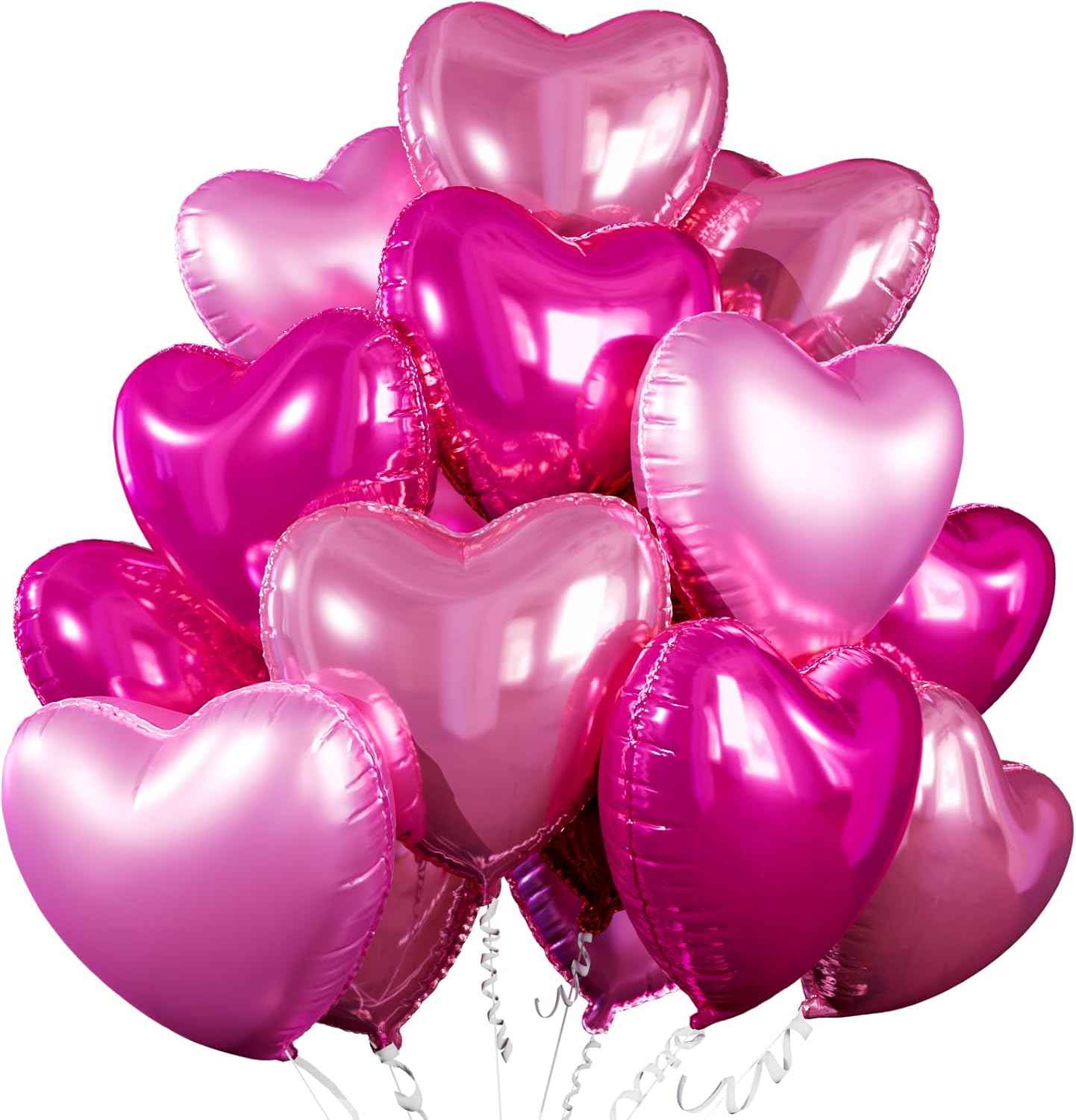 15 Pcs Red Heart Shaped Balloons, 18 Inch Hot Pink Valentines Balloons Rose Gold Foil Heart Balloon for Birthday Bridal Shower Engagement Wedding Valentine Party Decorations