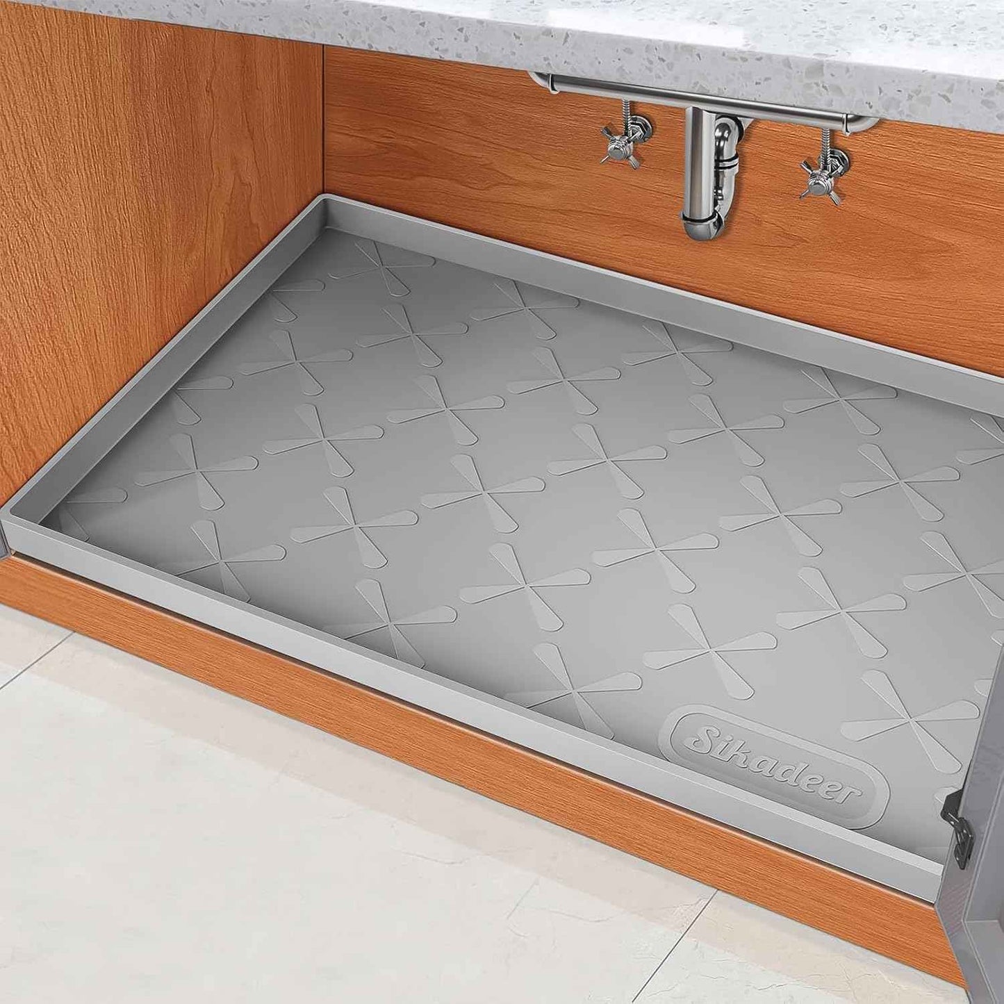 SIKADEER 34" x 22" Under Sink Mat Waterproof, Silicone Mat Kitchen Drawer Shelf and Cabinet Liner, Sink Protector for Kitchen Organizers and Storage, Boot Tray Pet Food Mats
