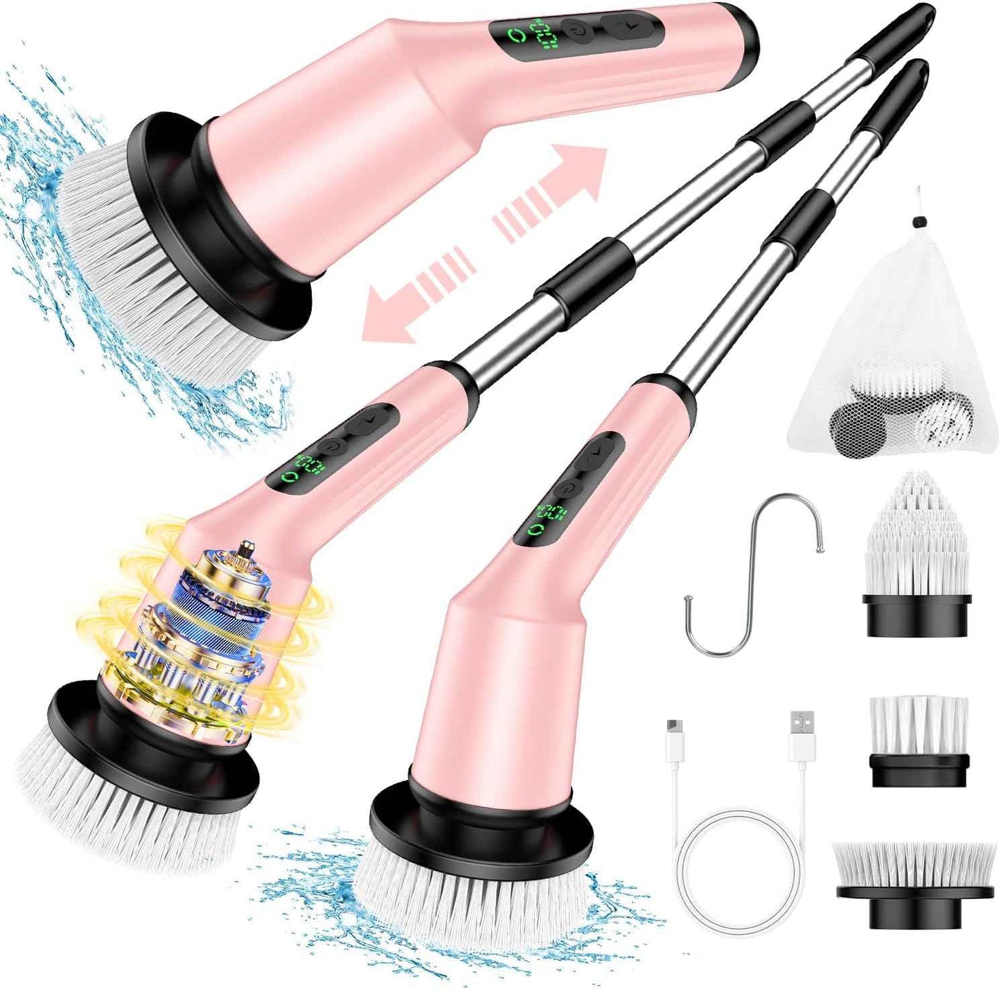 Electric Spin Scrubber for Cleaning Bathroom, Shower Scrubber Cordless Cleaning Brush with IPX7 Waterproof & 2 Speed, 3 Brush Heads, Bathroom Cleaning Supplies for Shower Tub Kitchen Tile Toilet White