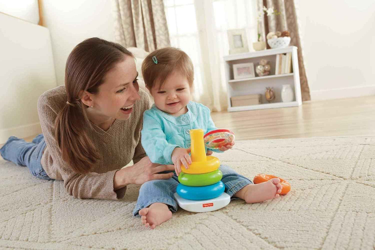 Fisher-Price Baby’s First Blocks & Rock-a-Stack Toy Set, Bucket of 10 Shapes & Ring Stacking Activity for Developmental Play Ages 6+ Months (Amazon Exclusive)