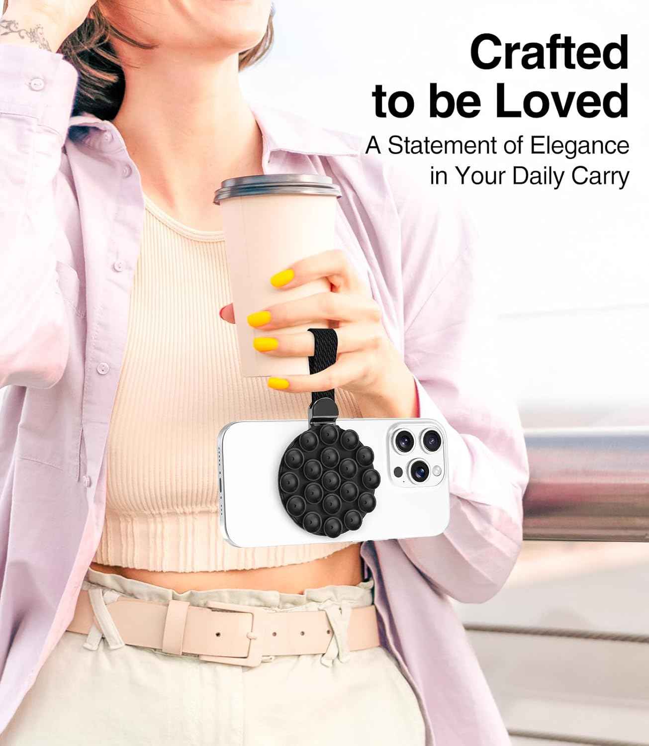 MagSuction Grip Magnetic Phone Grip Holder for MagSafe, Silicone Suction Phone Mount, Adjustable Kickstand with Finger Loop, Compatible with iPhone 16/15/14/13/12 Series (Black)