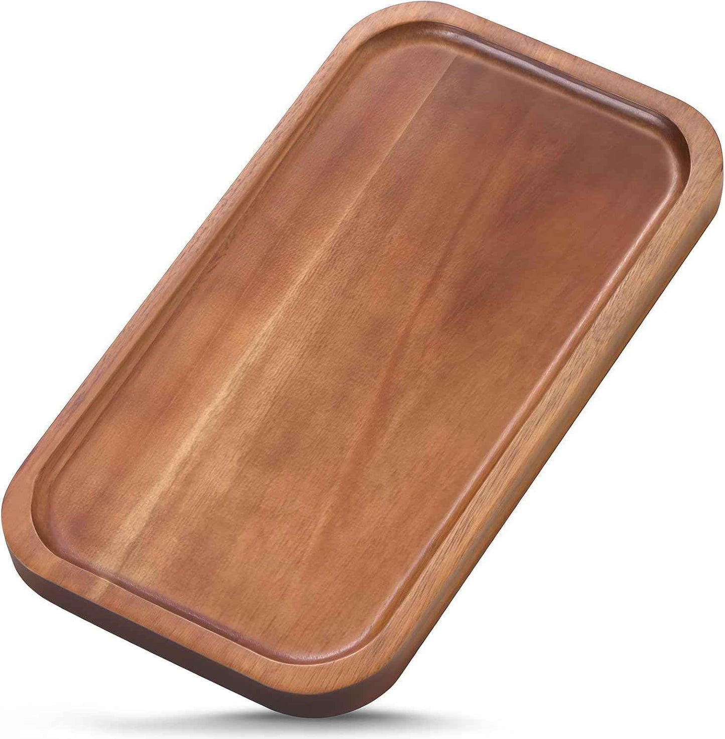 Solid Acacia Wood Serving Trays and Platters - Wooden Mini Charcuterie Boards, Rectangle Small Cheese Board for Food, Bathroom, Home Decor, Kitchen Counter, (14"x5.5", 1 Pack)