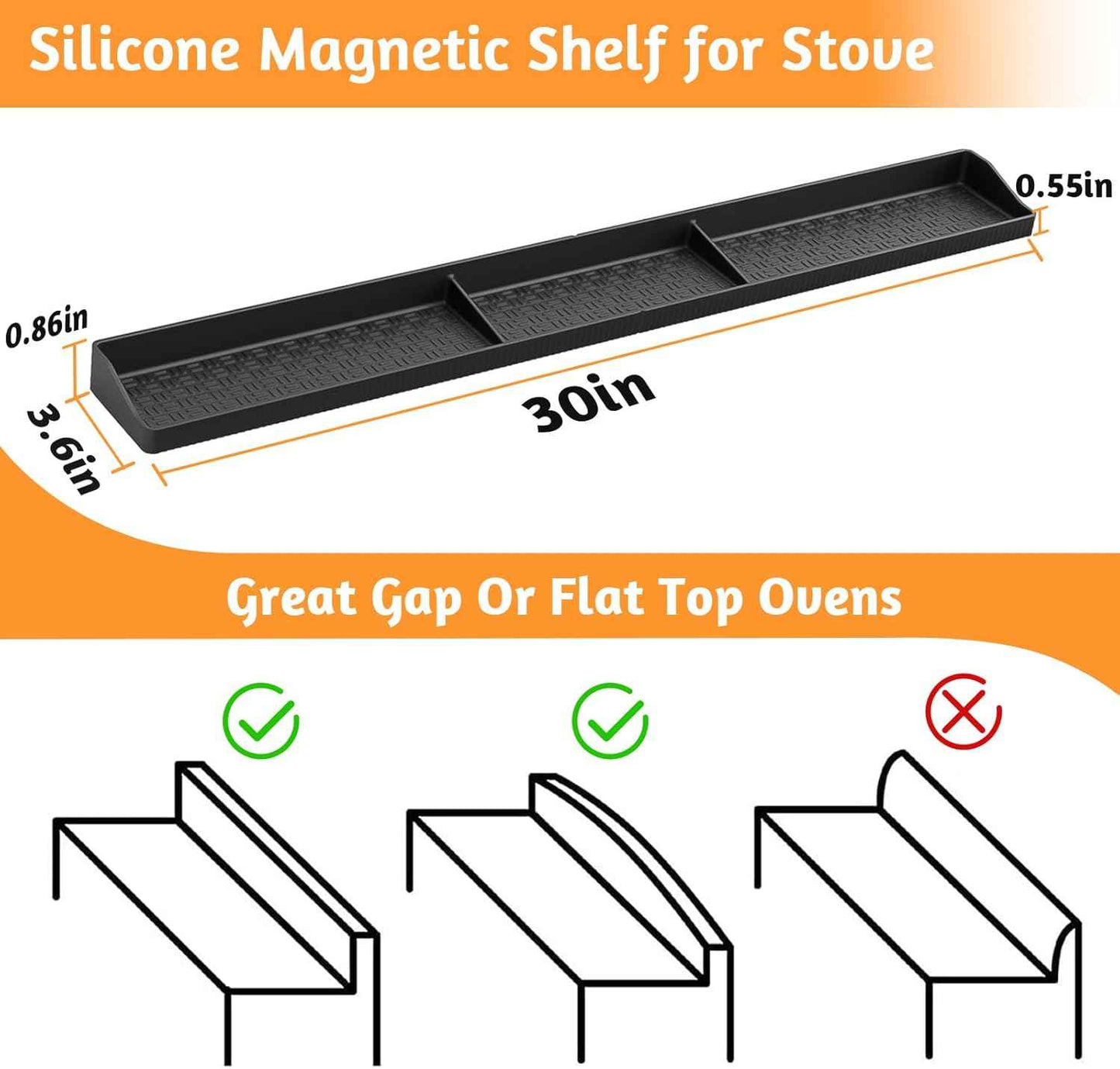 30 Inch Silicone Stove Top Shelf Magnetic for Kitchen Gadgets, Soft Flexible Strong Magnetic Heat Resistant Spice Rack Kitchen Organizer for Over Stove