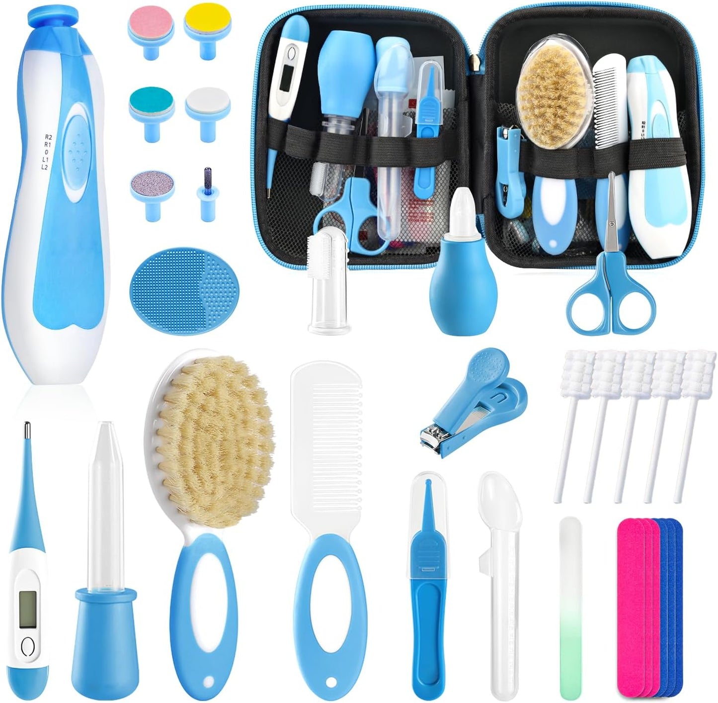 Baby Healthcare and Grooming Kit for Newborn Kids, 24PCS Upgraded Safety Baby Care Kit, Newborn Nursery Health Care Set, Baby Care Product (Grey White)