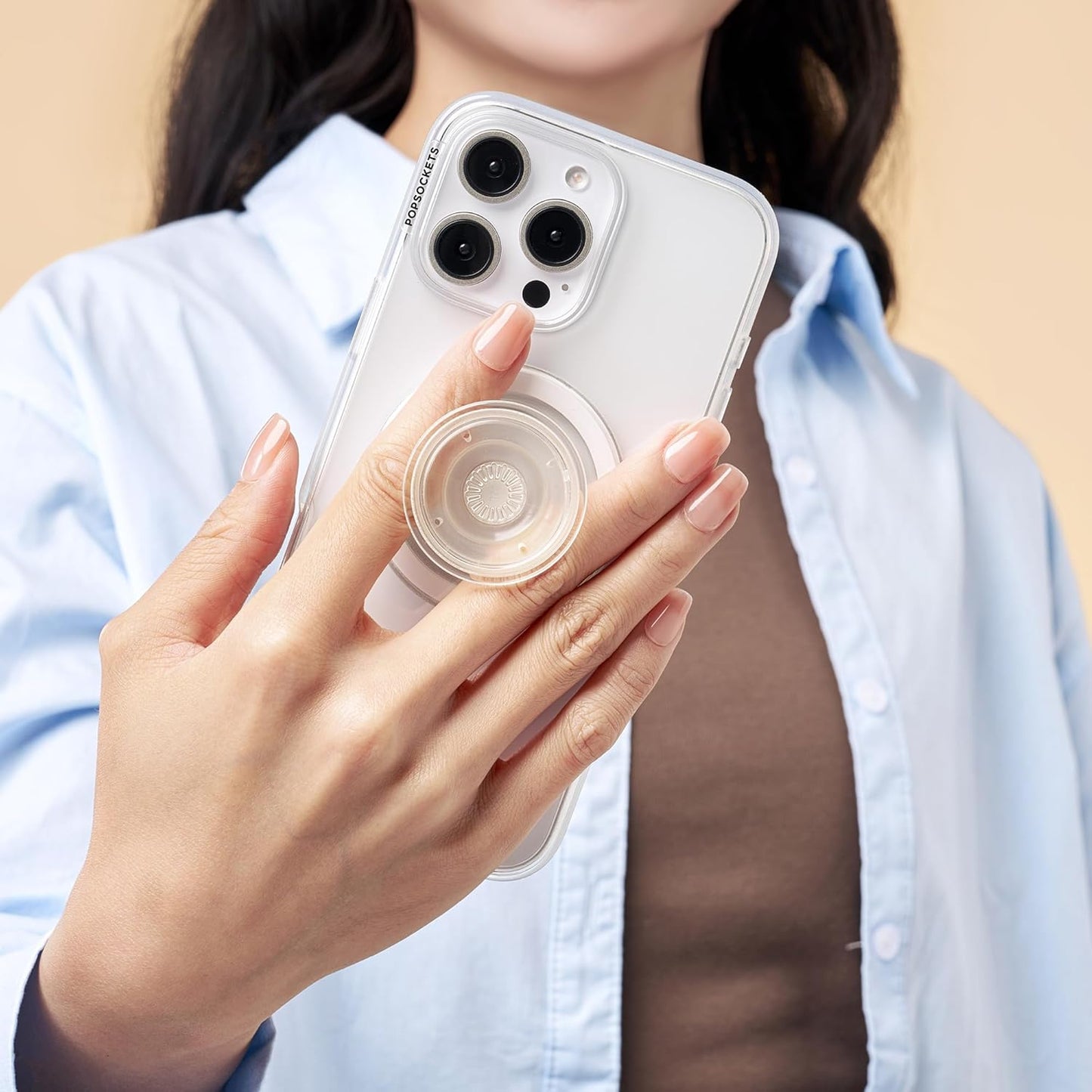 PopSockets Phone Grip for MagSafe with Kickstand, Magnetic Stand, Swappable Top, Secure Hold for iPhone MagSafe Cases, Phone & Tablet Grip - Clear