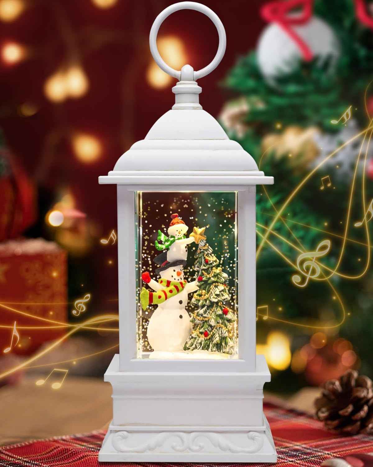 Christmas Santa Snow Globe Light up Lantern with 8 Songs, 9.17" Red Christmas Snow Globes for Kids Adults, 6H Timer & Dual Power, Snowglobes Christmas Decorations Indoor, Gifts for Women Men