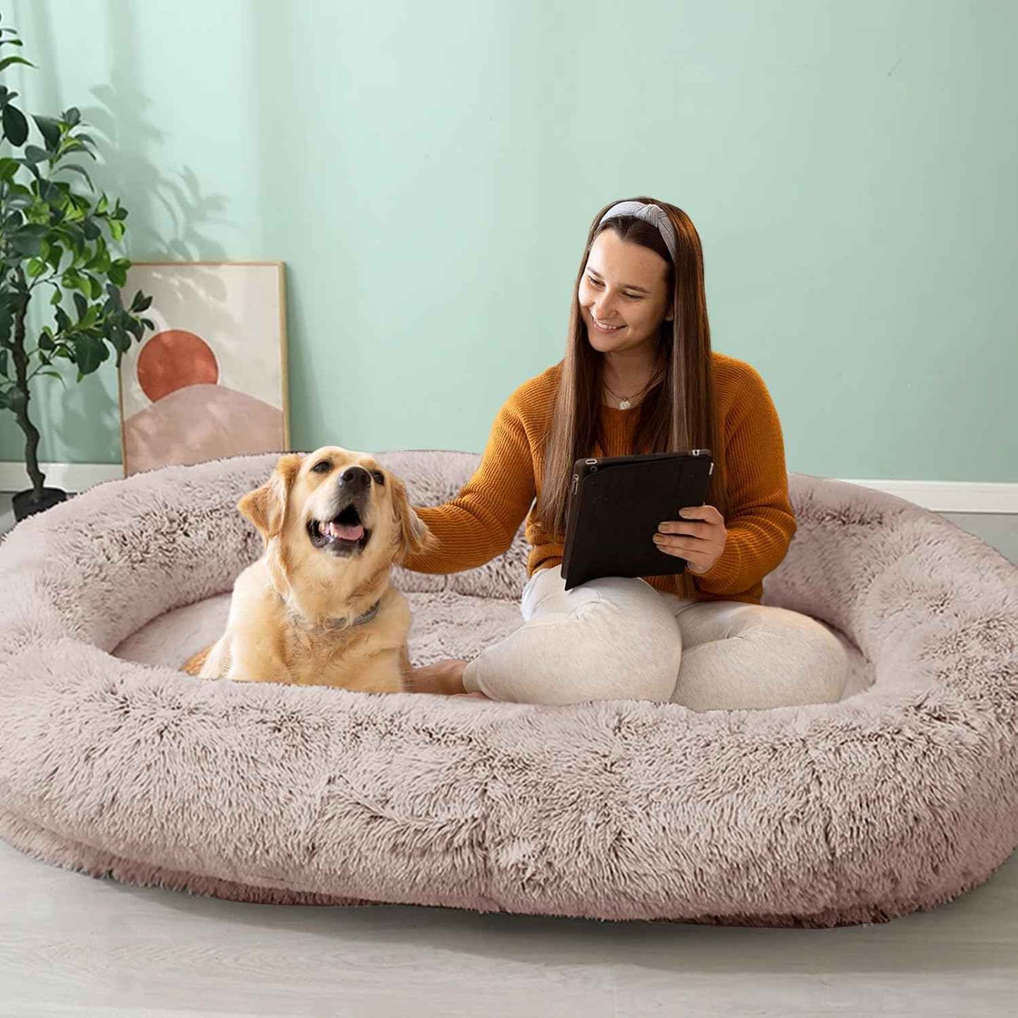 JOLLYVOGUE Dog & Cat Bed, Calming Anti-Anxiety Pet Bed for Small Dogs, Fluffy Donut Cushion for Small and Medium Pets (20")