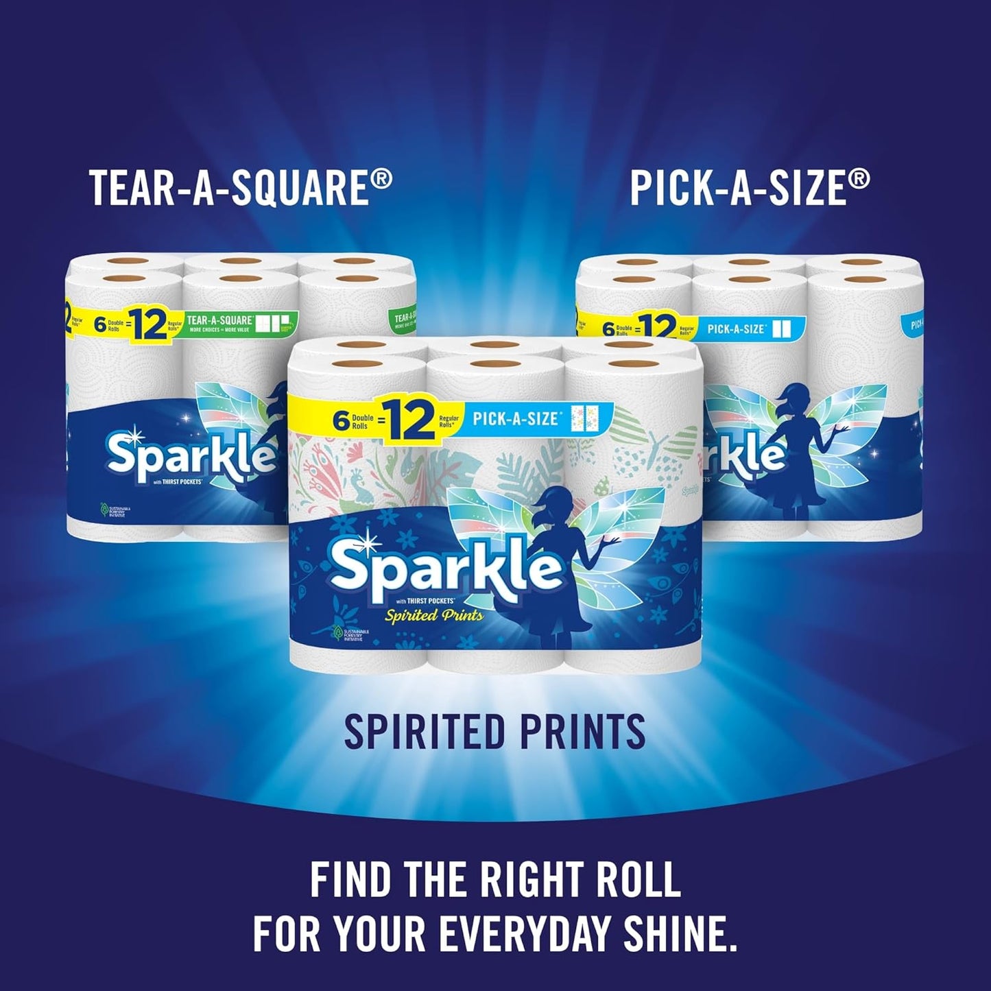 Sparkle Pick-A-Size Paper Towels, Spirited Prints, 6 Double Rolls = 12 Regular Rolls, Everyday Value Paper Towel With Full And Half Sheets - Rayz Mart