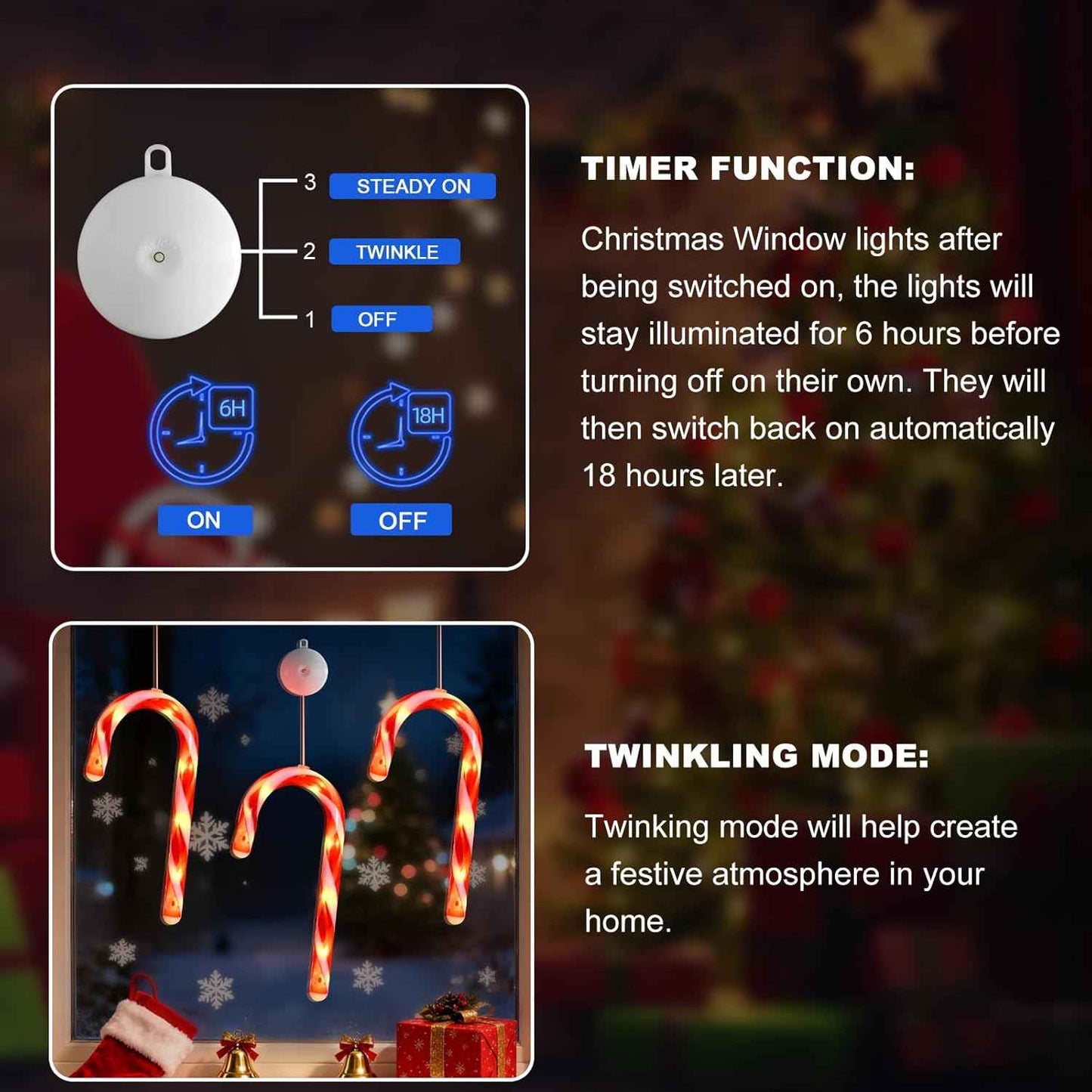 3 Pack Christmas Window Lights Decorations with Timer,Battery Powered Red Lighted Candy Cane LED Sucker for Xmas 2026 Hanging Fireplace Window Indoor Decor