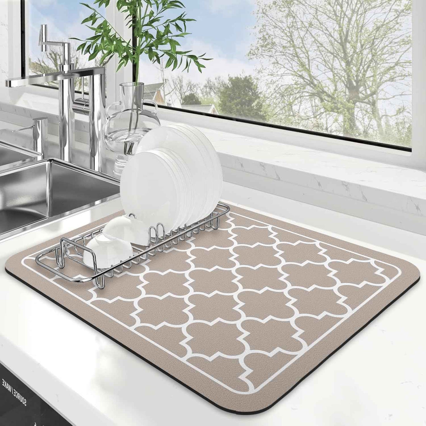 WISELIFE Dish Drying Mat Super Absorbent Drying Mat Large Dish Drying Mats for Kitchen Counter Easy Clean Dish Mat Kitchen Drying Mat15"x 18" Stylish Grey