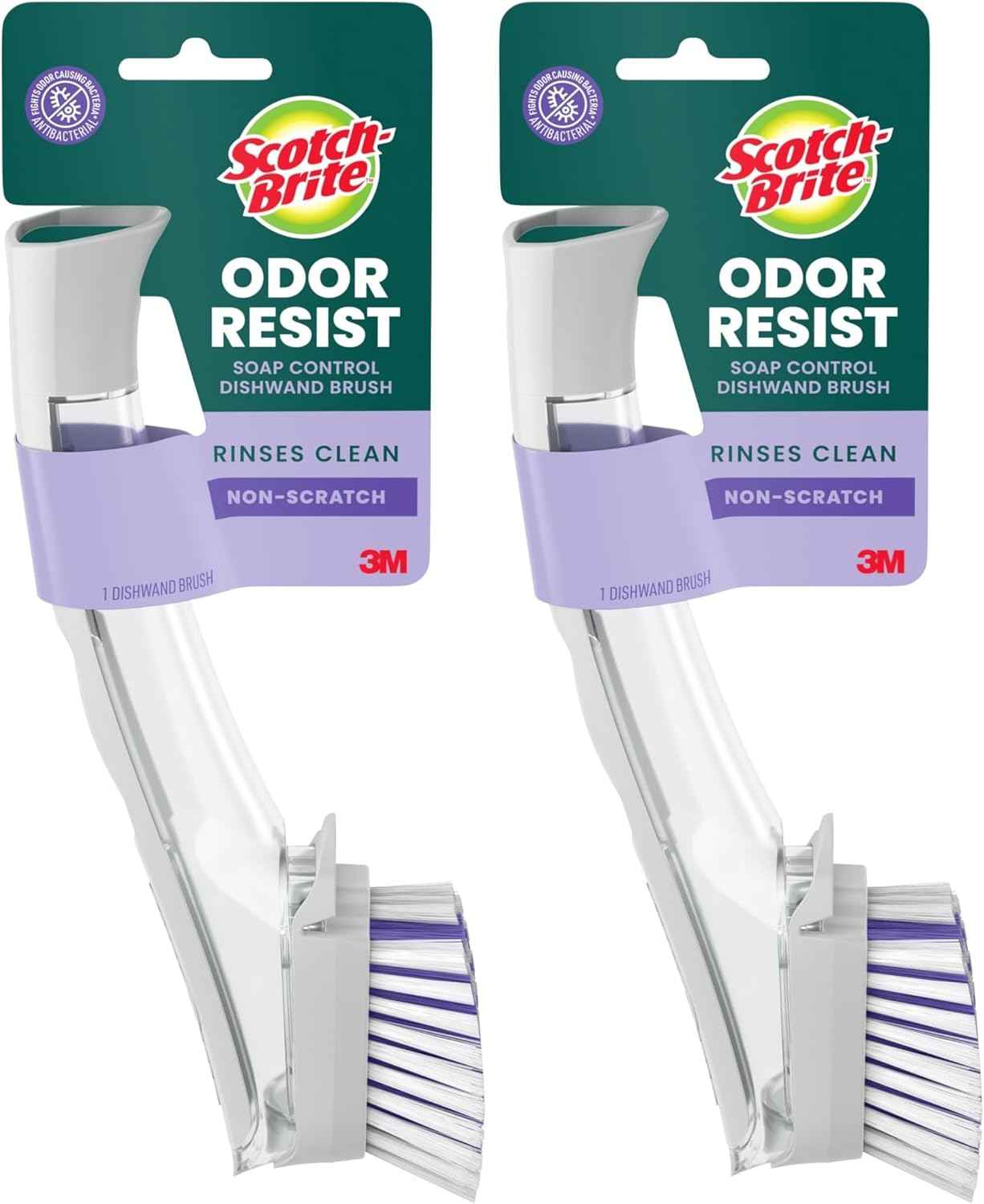 Scotch-Brite Odor Resist Soap Control Dishwand Brush, Non-Scratch Cleaning Brush with Scraper, Stands Upright, 1 Pack