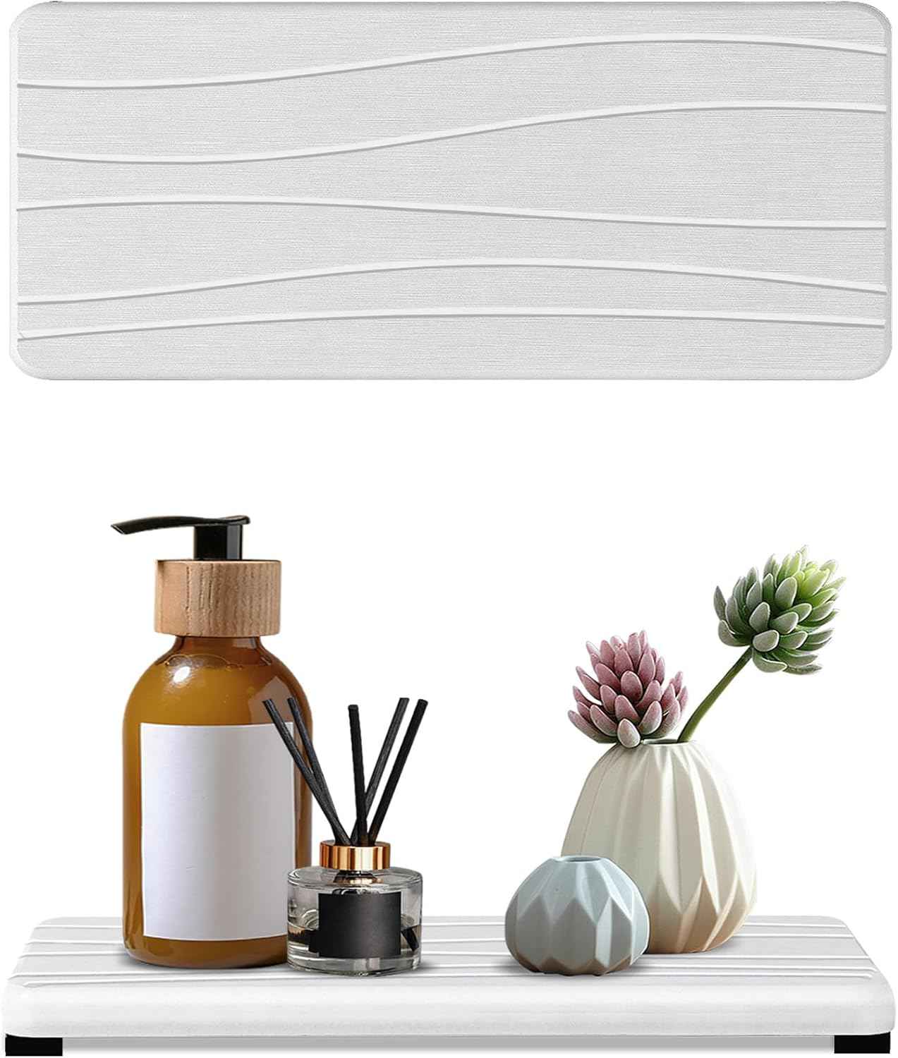 3PCS Water Absorbing Stone Tray, DryingNeat Diatomite Stone Sink Tray, Instant Dry Sink Coasters, Kitchen Sponge Hand Soap Holder, Countertop Fast Drying Counter Trays,8 * 4inch and 4 * 4inch