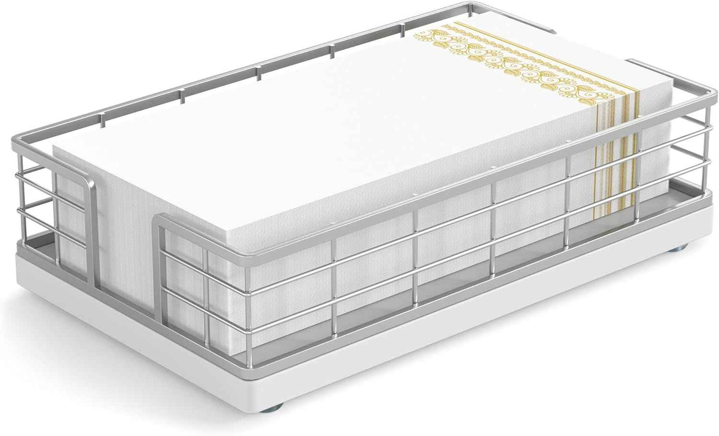 Wican Napkin Holder for Table, Bamboo Iron Standing Napkin Dispenser for Kitchen Dining Farmhouse Cocktail Picnic Bar Rustic Wood Holders for Paper Mail Bills Suitable for All Dining Room Decors Black