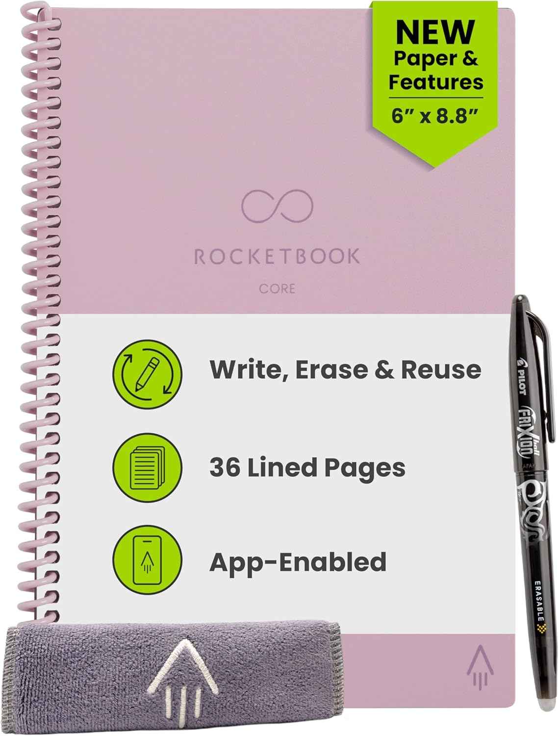 Rocketbook Core Reusable Smart Notebook, Lined Pages For School, Work and Creative Projects, Letter Size 8.5x11, Black - Premium