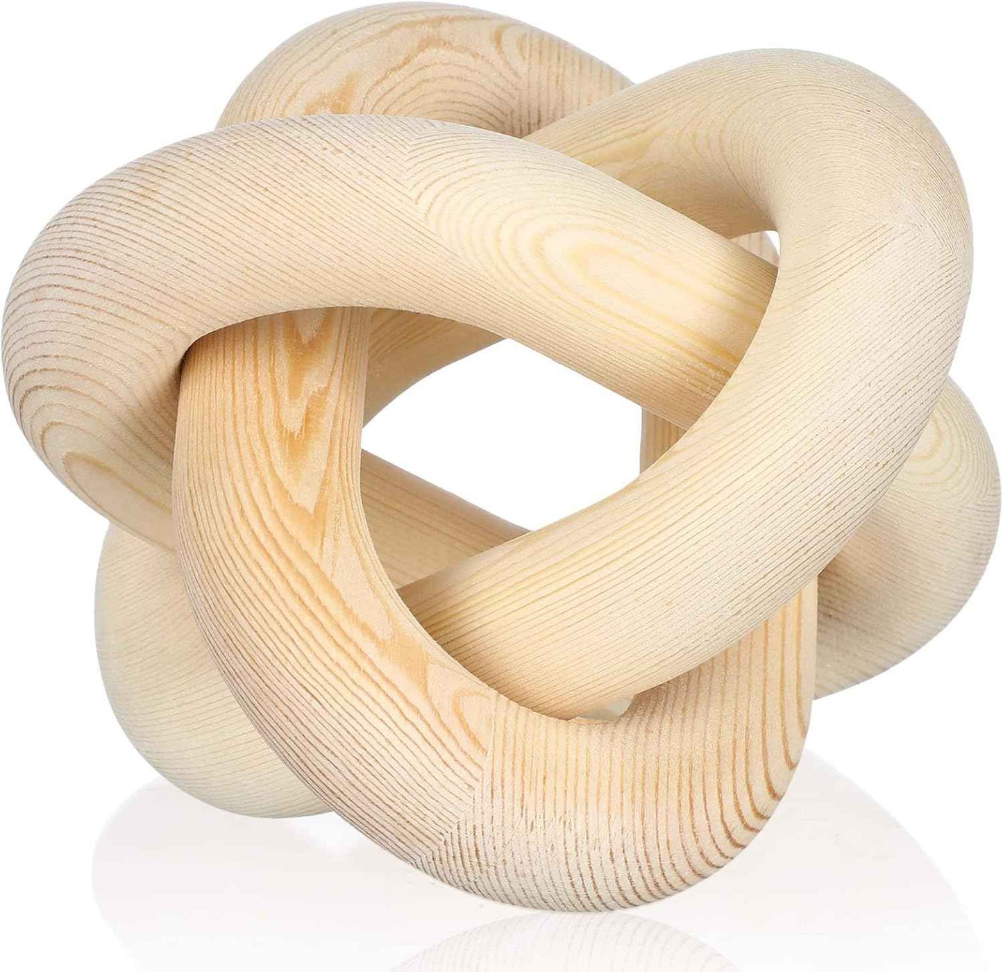 3 Link Wood Knot Decor - Hand Carved Coffee Table Decoration, Boho Chain Link Decor, Modern Shelf, Rustic Objects for Home Living Room Bedroom(White)