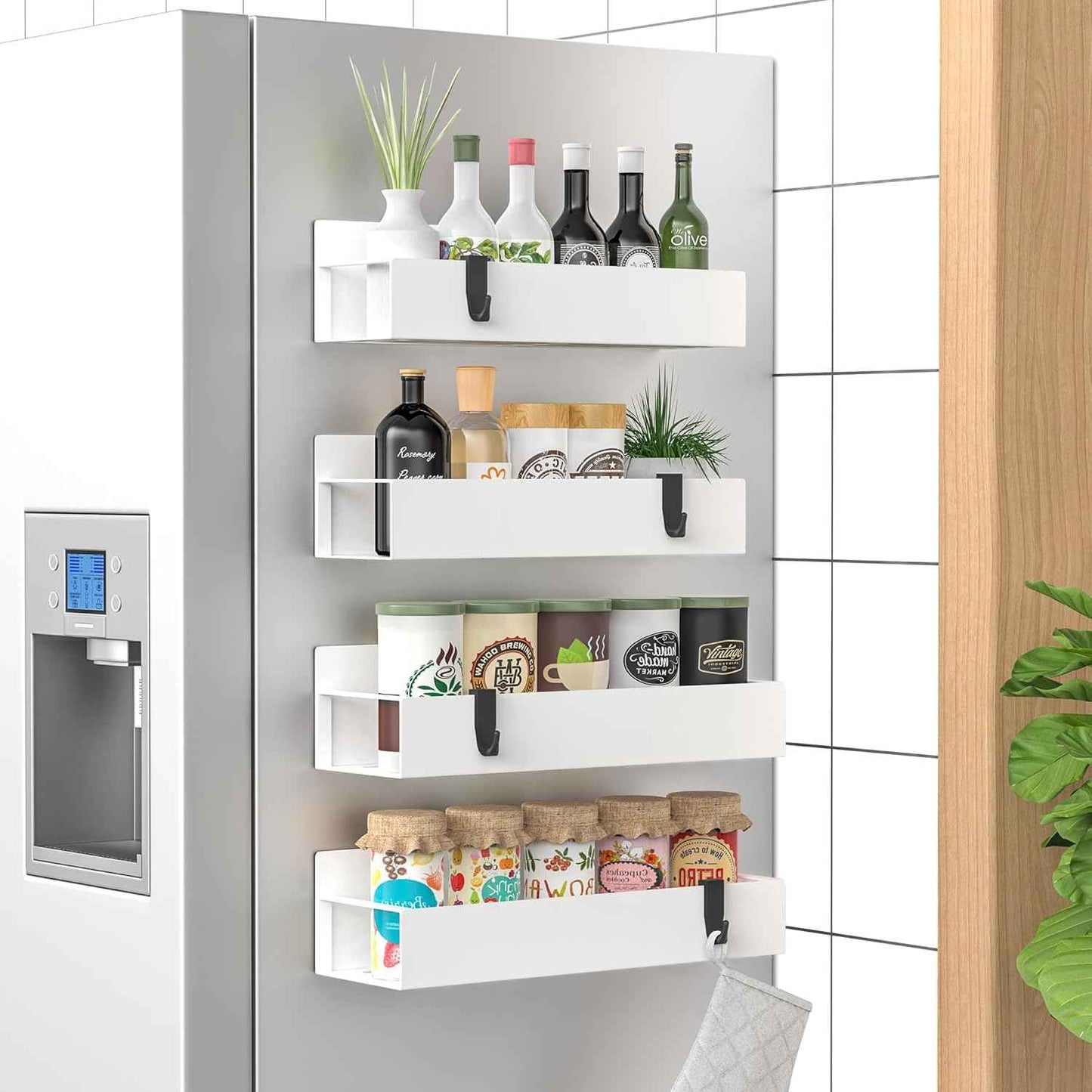 Metal 4 Pack Magnetic Spice Storage Rack Organizer for Refrigerator and Oven, Black Fridge Organizers and Storage