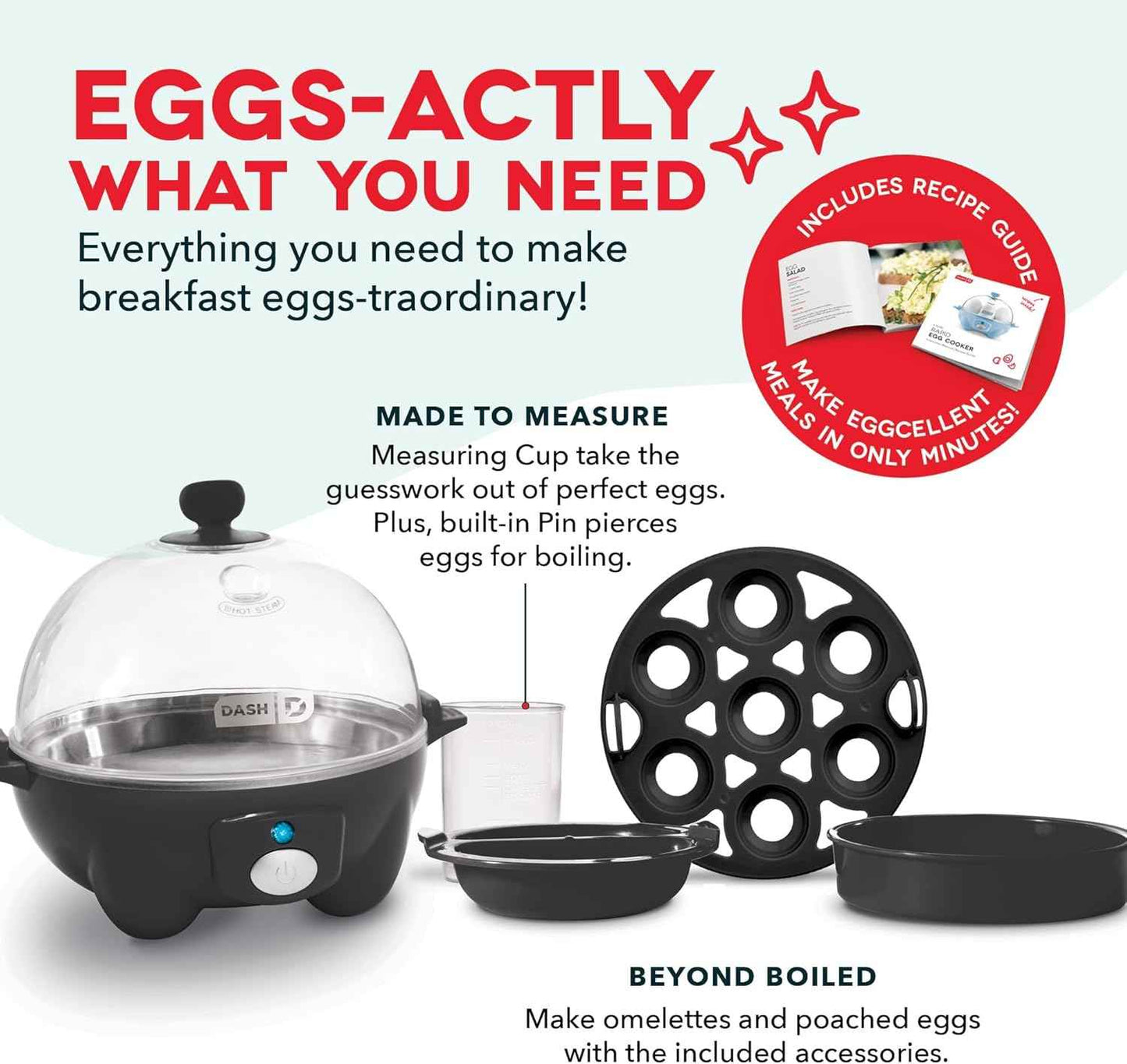 DASH Rapid Egg Cooker: 7 Egg Capacity Electric Egg Cooker for Hard Boiled Eggs, Poached Eggs, Scrambled Eggs, or Omelets with Auto Shut Off Feature - Black'