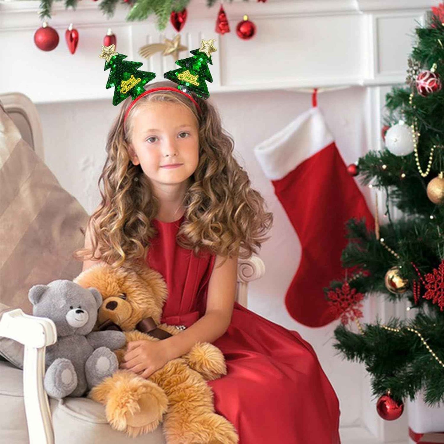 Christmas Headbands Christmas Tree Hair Bands Glitter Green Sequins Headbands Holiday Party Gift for Women Girl Hair Decoration Accessory (Christmas Tree)