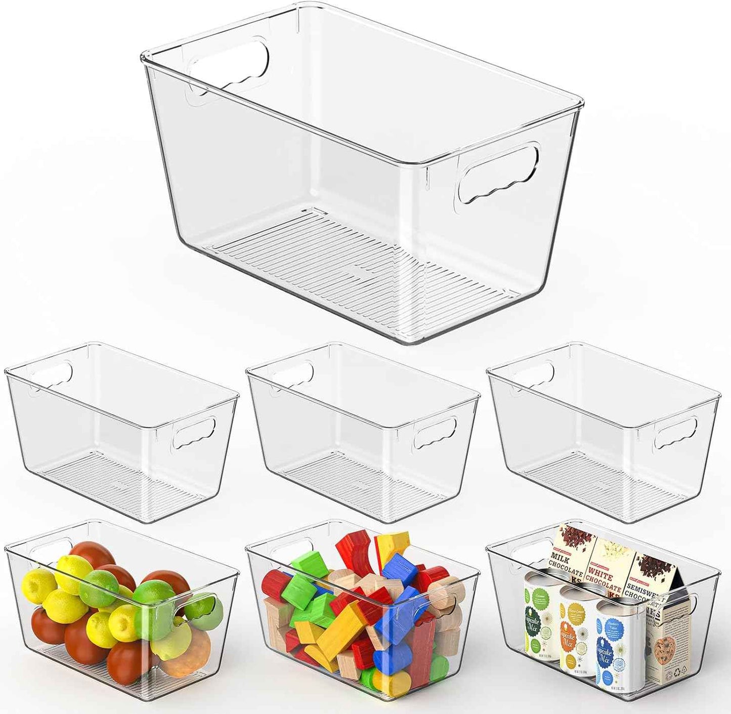 Clear Plastic Storage Bins, 4-Pack Stackable Pantry Organizers and Storage Containers for Kitchen, Fridge, Cabinet and Closet Organization - Home Essentials
