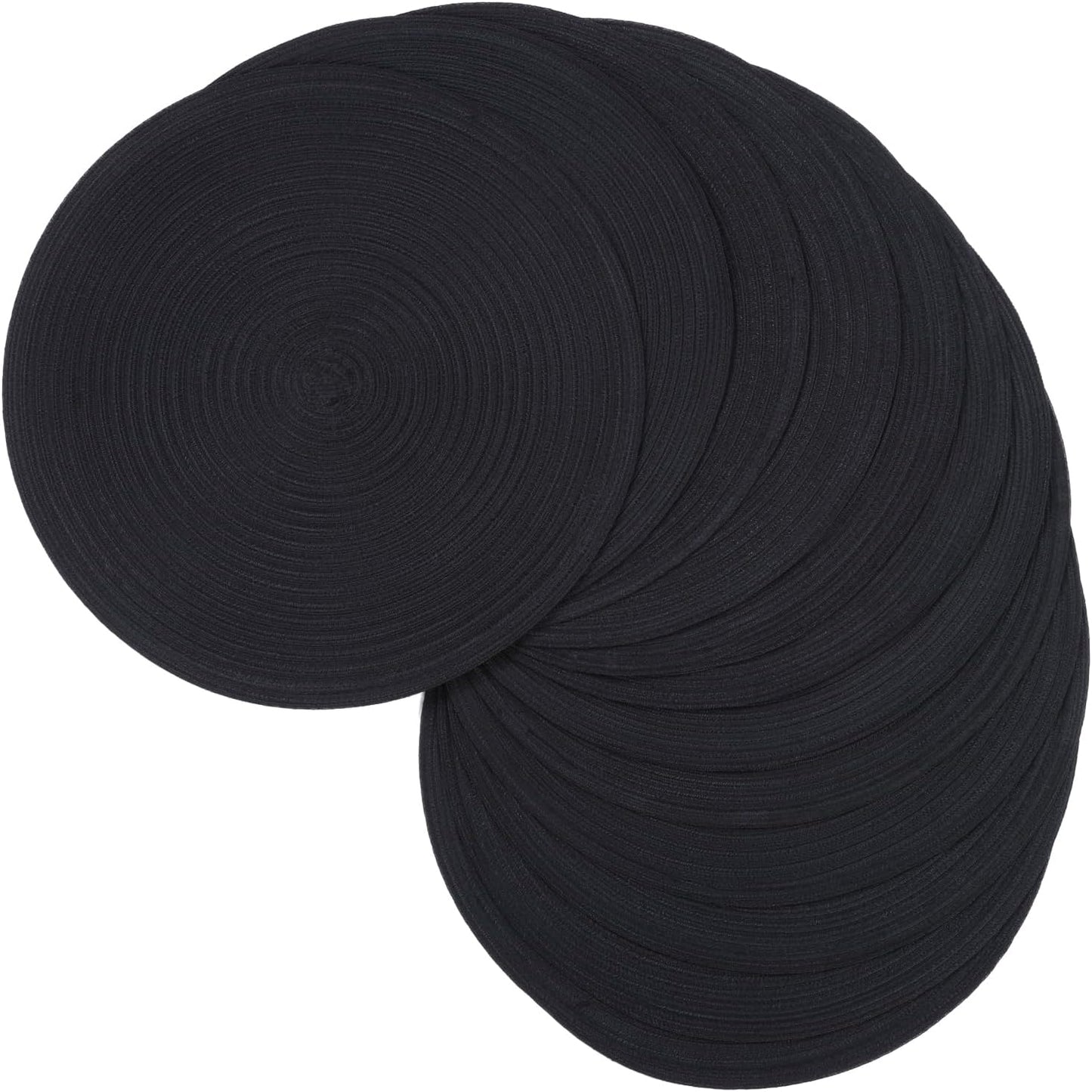 SHACOS 15 inch Round Braided Placemats Set of 6 Non Slip Heat Resistant Cotton Polyester Table Mats Washable Place Mats for Kitchen Dining Party Table Decor (Beige, 6)