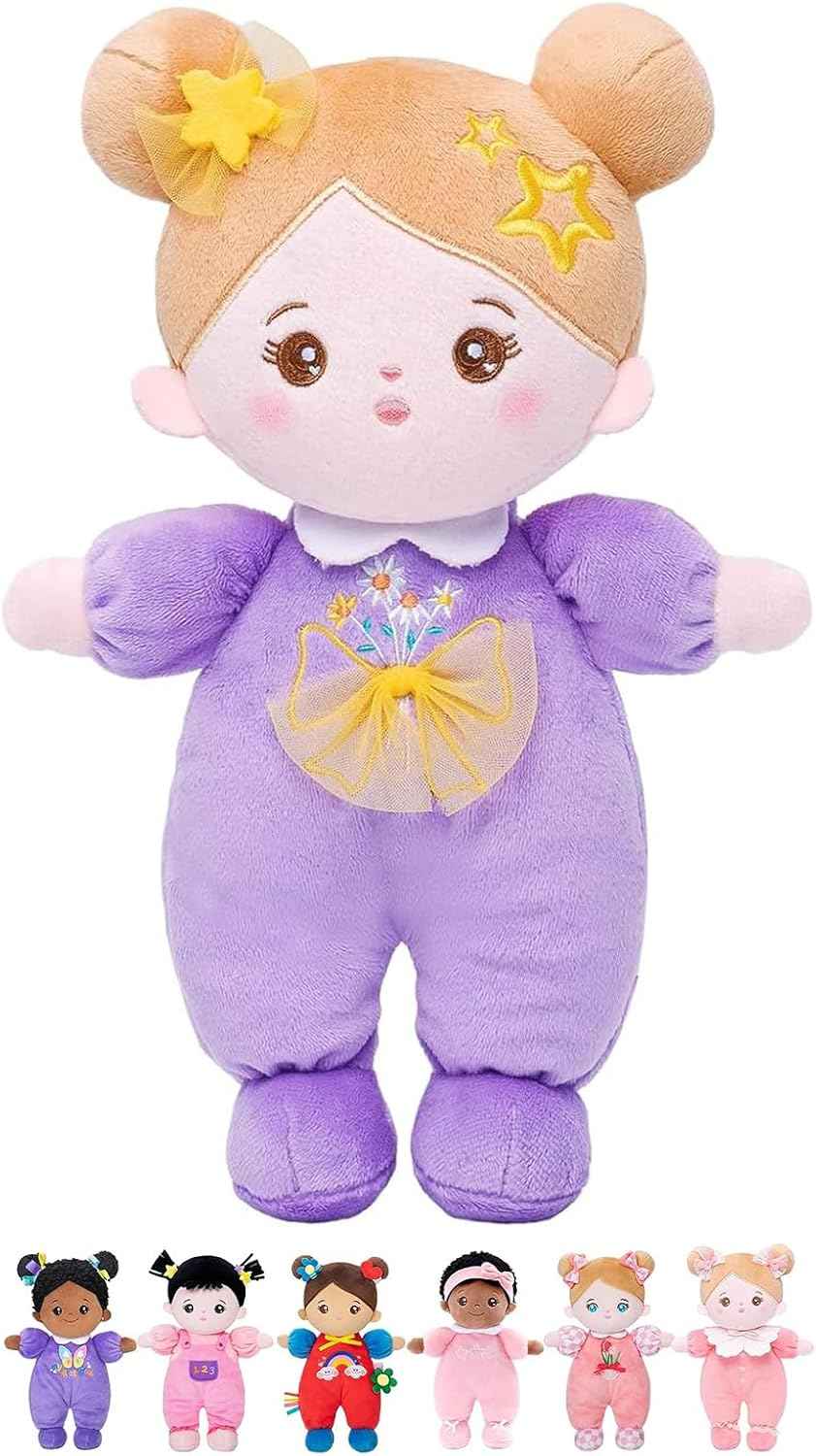 OUOZZZ Soft Baby Doll for 1+ Year Old Girl Gifts - Toys for 1+ Year Old Girl Birthday Christmas Plush Gifts for Toddler Adorable First Doll Tulip Pink 10"