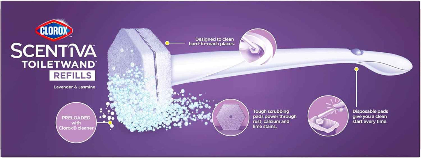 CLOROX Scentiva ToiletWand Toilet Cleaner Refills, Toilet brush, Lavender and Jasmine, 10 Count