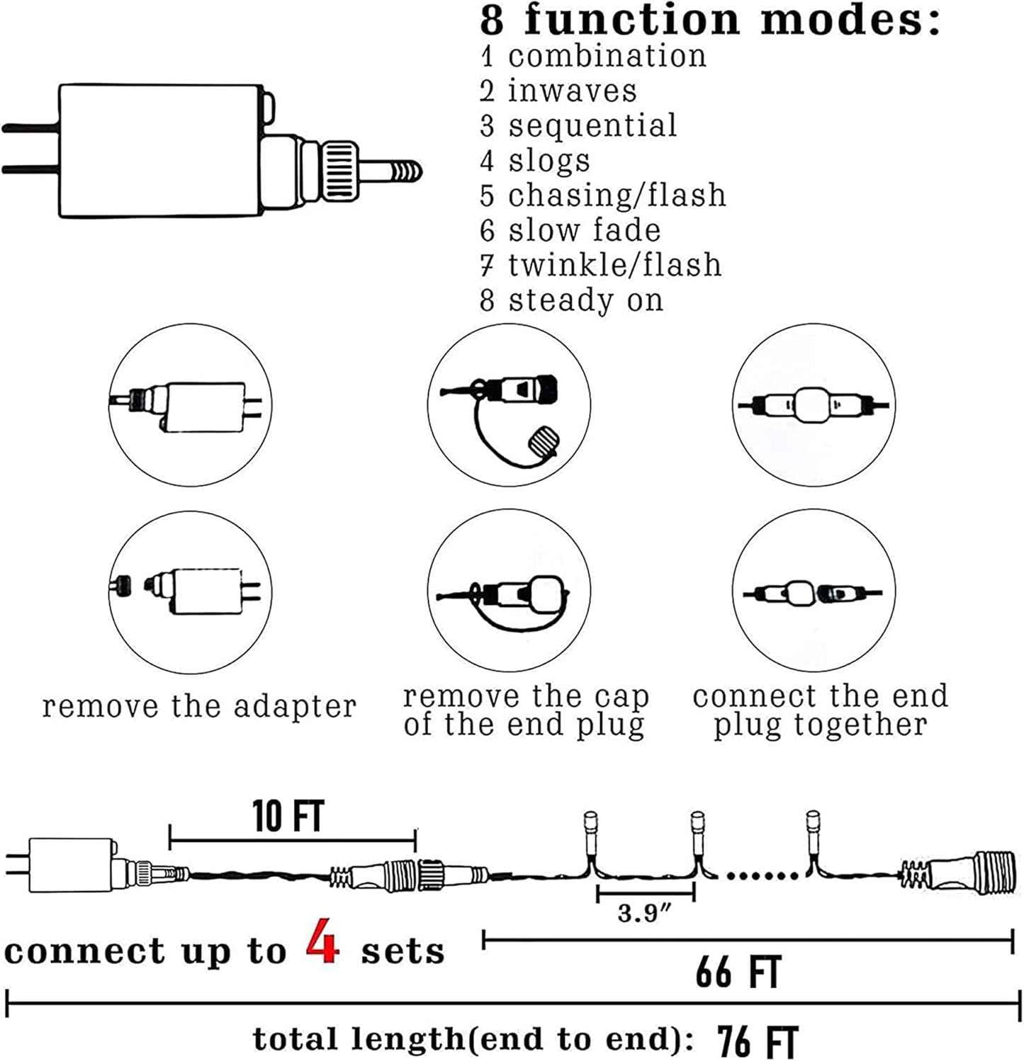 TW SHINE 200 LED Christmas Lights, 66FT Warm White Outdoor Plug-In String Lights with 8 Modes, Waterproof Holiday Décor