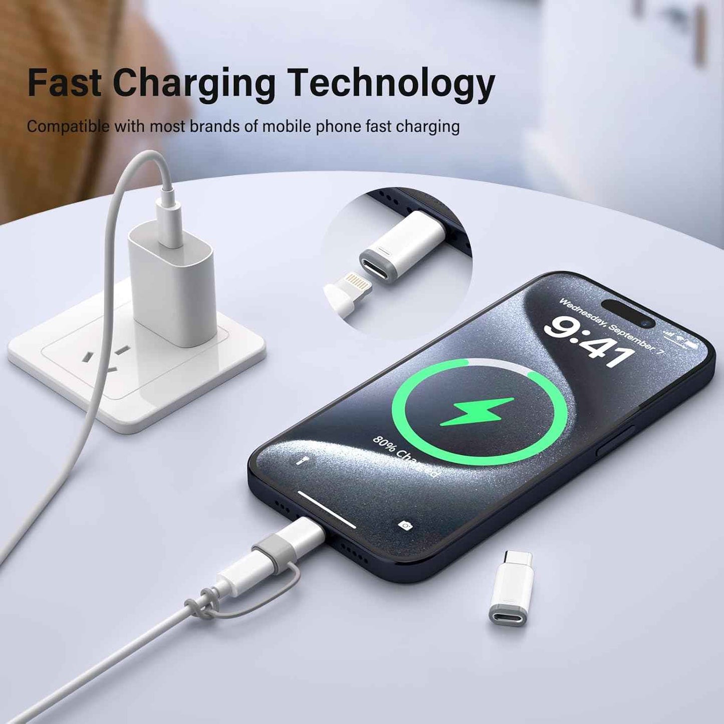 4-pack lightning to usb c adapter for iphone 15/16/17 pro/max, fast charging & data transfer, not for audio/otg