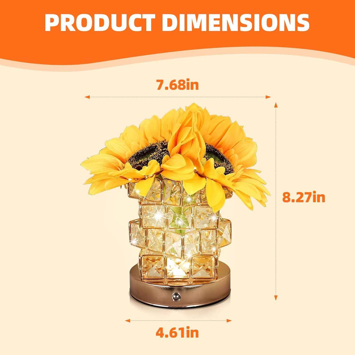 LED Rose Light with Crystal Base, USB Rechargeable, 800mAh Battery, 5V (Rose Light)