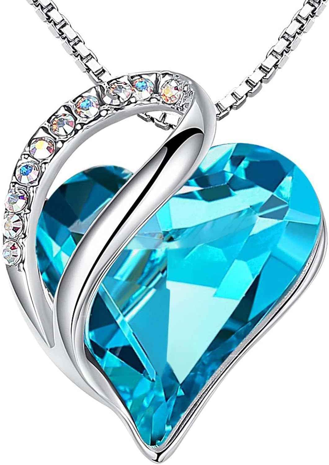 Leafael Valentine's Day Gift Necklaces for Women, Infinity Love Birthstone Heart Crystal Pendant, Birthday Anniversary Jewelry for Wife, Mom, and Her, Silver Plated, 18" + 2" Adjustable Chain | Gifts for Her, Birthday Jewelry, 18 plus 2 inch, Mom, Wife