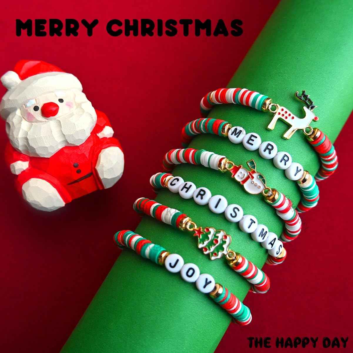 Christmas Gifts Girl Bracelets 6 Pack Polymer Clay Jewelry Merry Christmas Gifts for Women Teens Girl Gifts