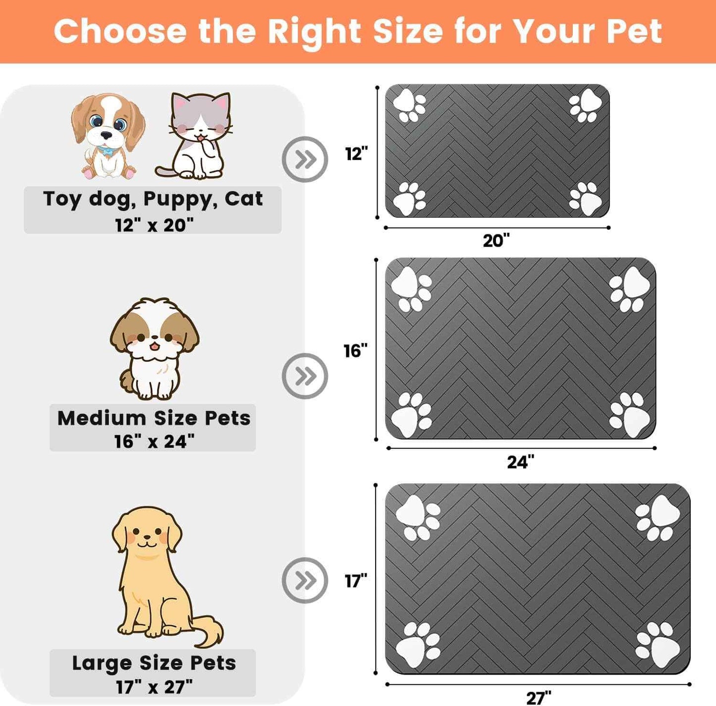 Pet Feeding Mat-Absorbent Pet Placemat for Food and Water Bowl, with Waterproof Rubber Backing, Quick Dry Water Dispenser Mat for Dog and Cat (12"x20", Striped Dark Gray)