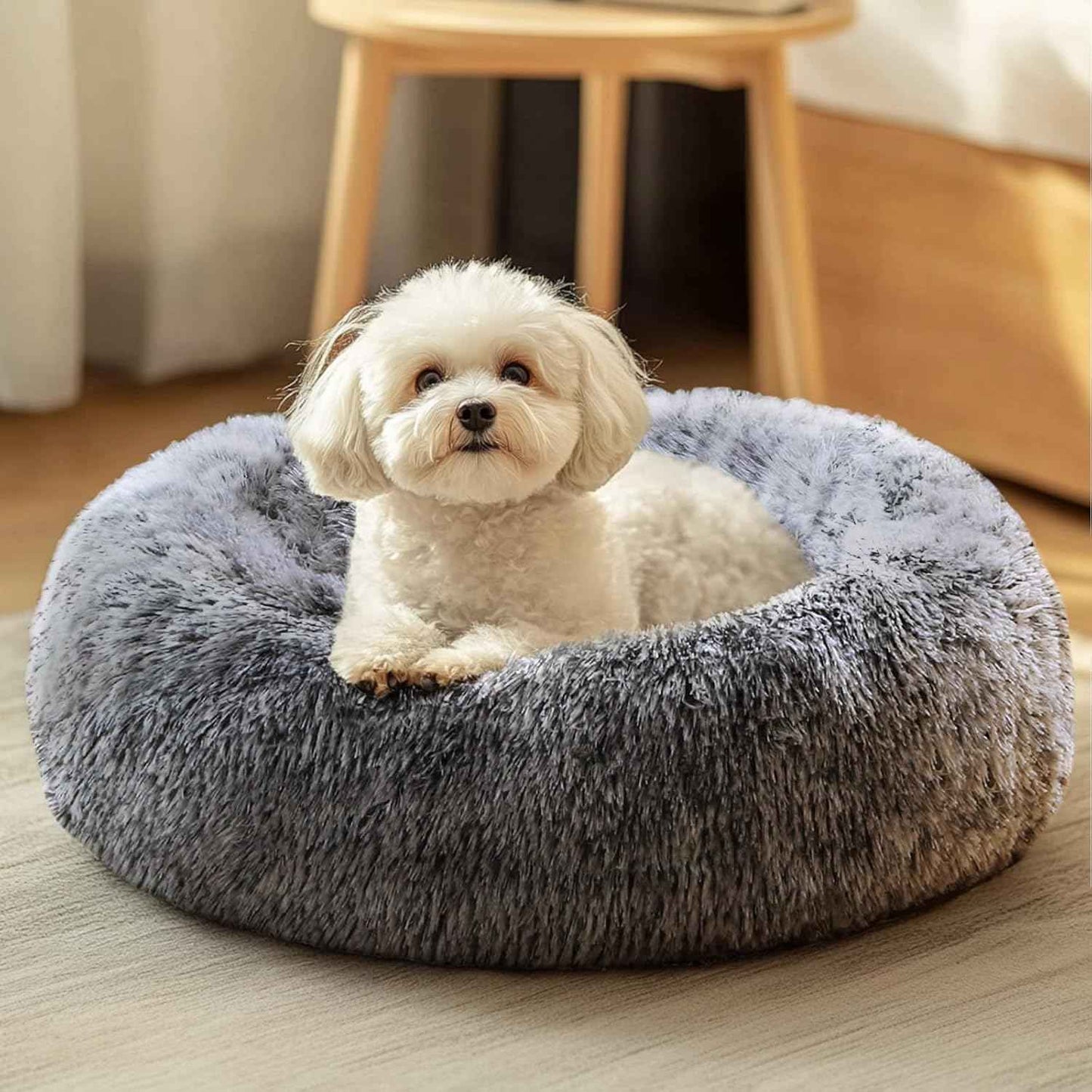JOLLYVOGUE Dog & Cat Bed, Calming Anti-Anxiety Pet Bed for Small Dogs, Fluffy Donut Cushion for Small and Medium Pets (20")