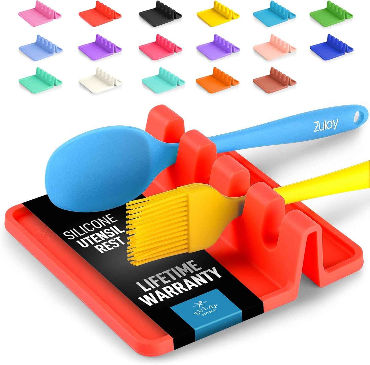 Silicone Utensil Rest with Drip Pad for Multiple Utensils, Heat-Resistant, BPA-Free Spoon Rest & Spoon Holder for Stove Top, Kitchen Utensil Holder for Spoons, Ladles, Tongs & More - by Zulay