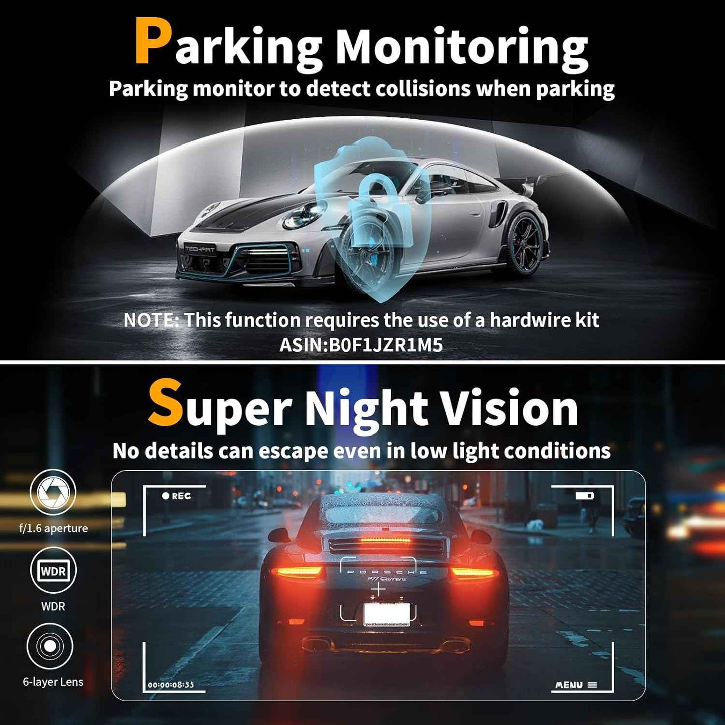 Dash Cam Front and Rear: 4K Dual Channel Dash Cam - 5GHz WiFi, Dash Camera for Cars with 64GB Card, 2" IPS, App Control, G-Sensor, Loop Recording, 170Β° Wide Angle, Night Vision, 24H Parking Mode