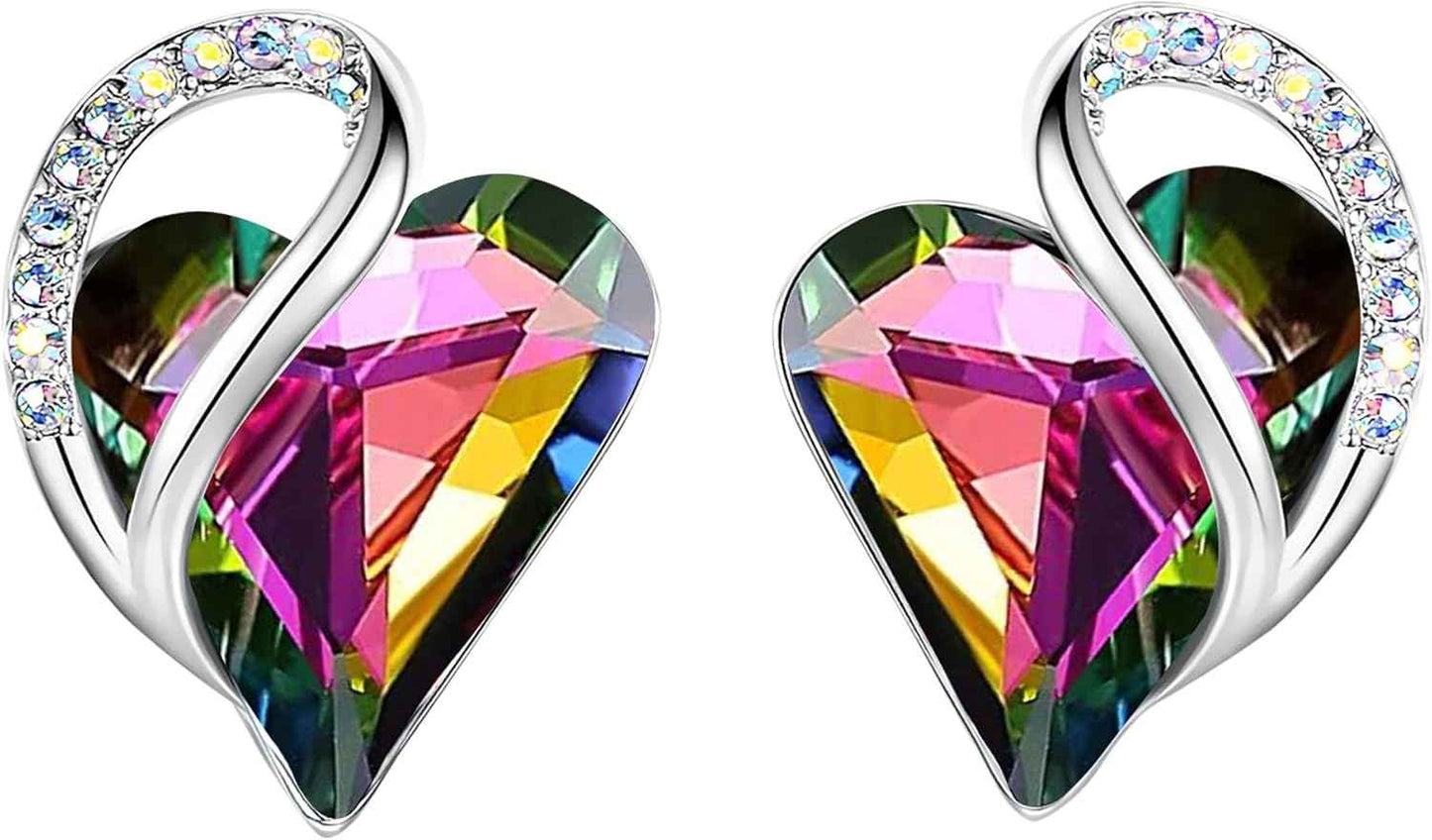 Leafael Infinity love Heart Birthstone Stud Earrings for Women, Valentine's Day Gifts for Mom, Wife, and Her, Silver Plated Birthday Jewelry