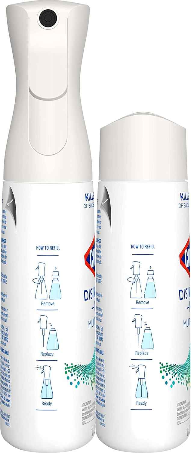 Clorox Disinfecting Mist, Eucalyptus Peppermint, Household Essentials, 1 Spray and 1 Refill, 16 oz Each