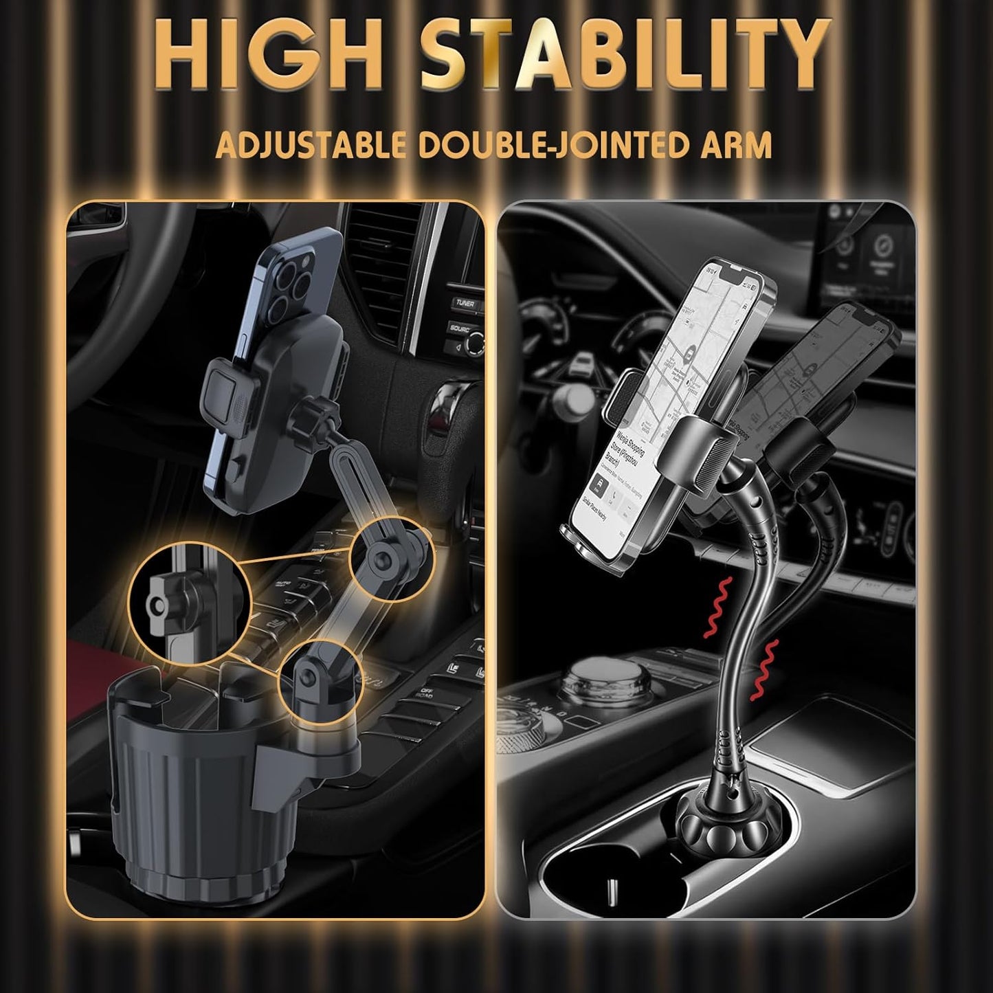 2-in-1 universal car cup holder phone mount with 360° rotation adjustable grip fits most vehicles