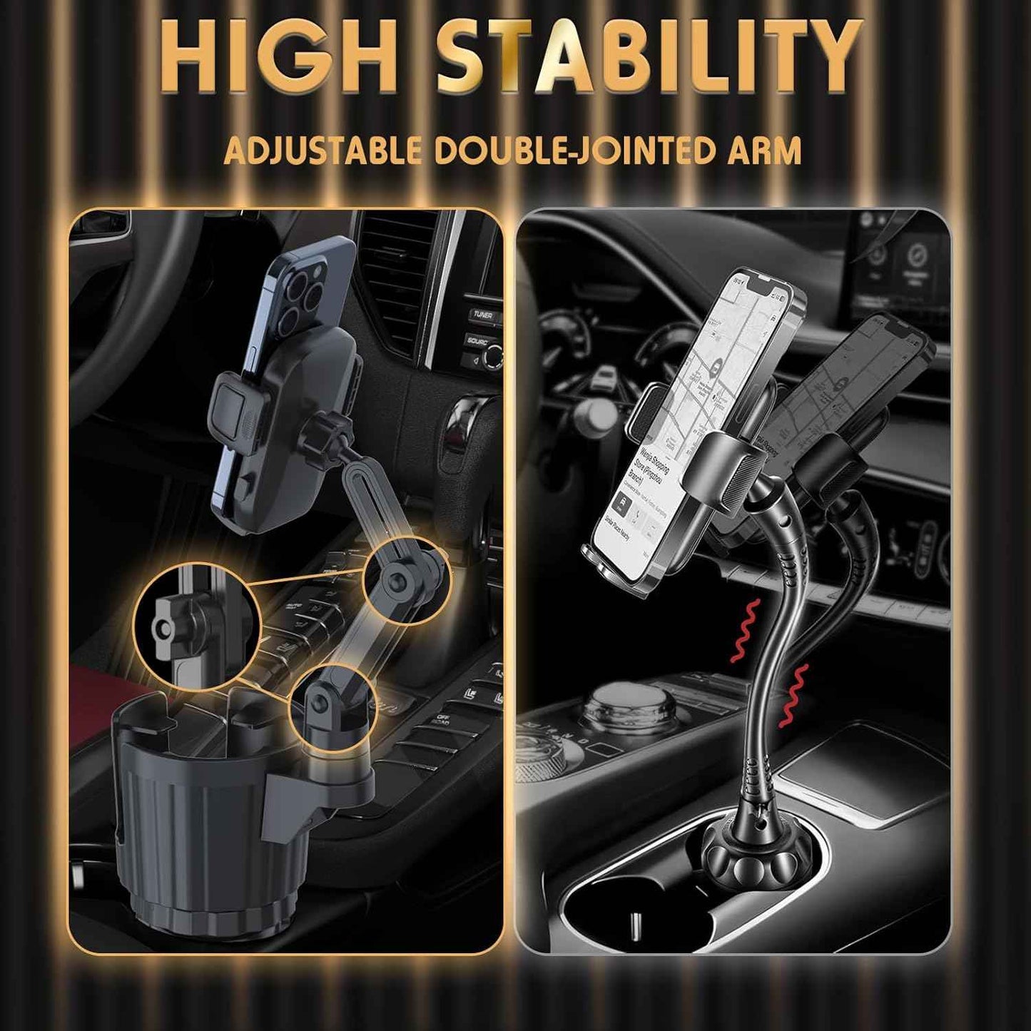 Phone Holders for Your Car, 2 in 1 Universal Cup Holder Expander Adjustable Base with Phone Mount, Long Arm with 360Β°Rotation Cup Holder Phones Mount for Car Compatible with All Smartphones