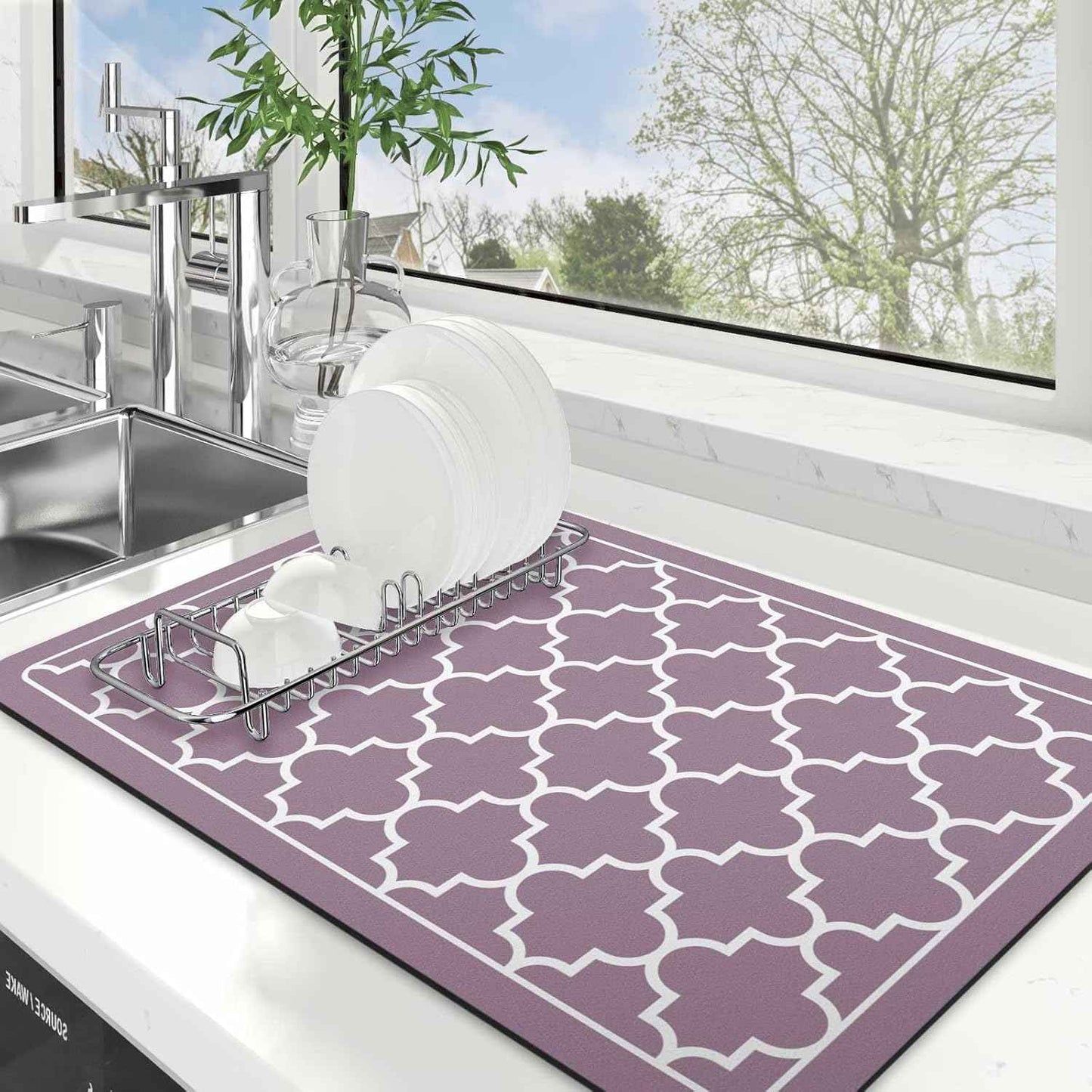 WISELIFE Dish Drying Mat Super Absorbent Drying Mat Large Dish Drying Mats for Kitchen Counter Easy Clean Dish Mat Kitchen Drying Mat15"x 18" Stylish Grey