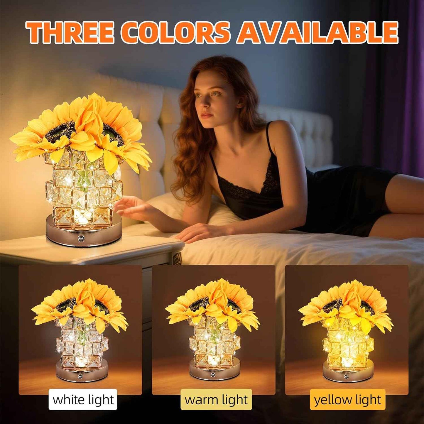 LED Rose Light with Crystal Base, USB Rechargeable, 800mAh Battery, 5V (Rose Light)