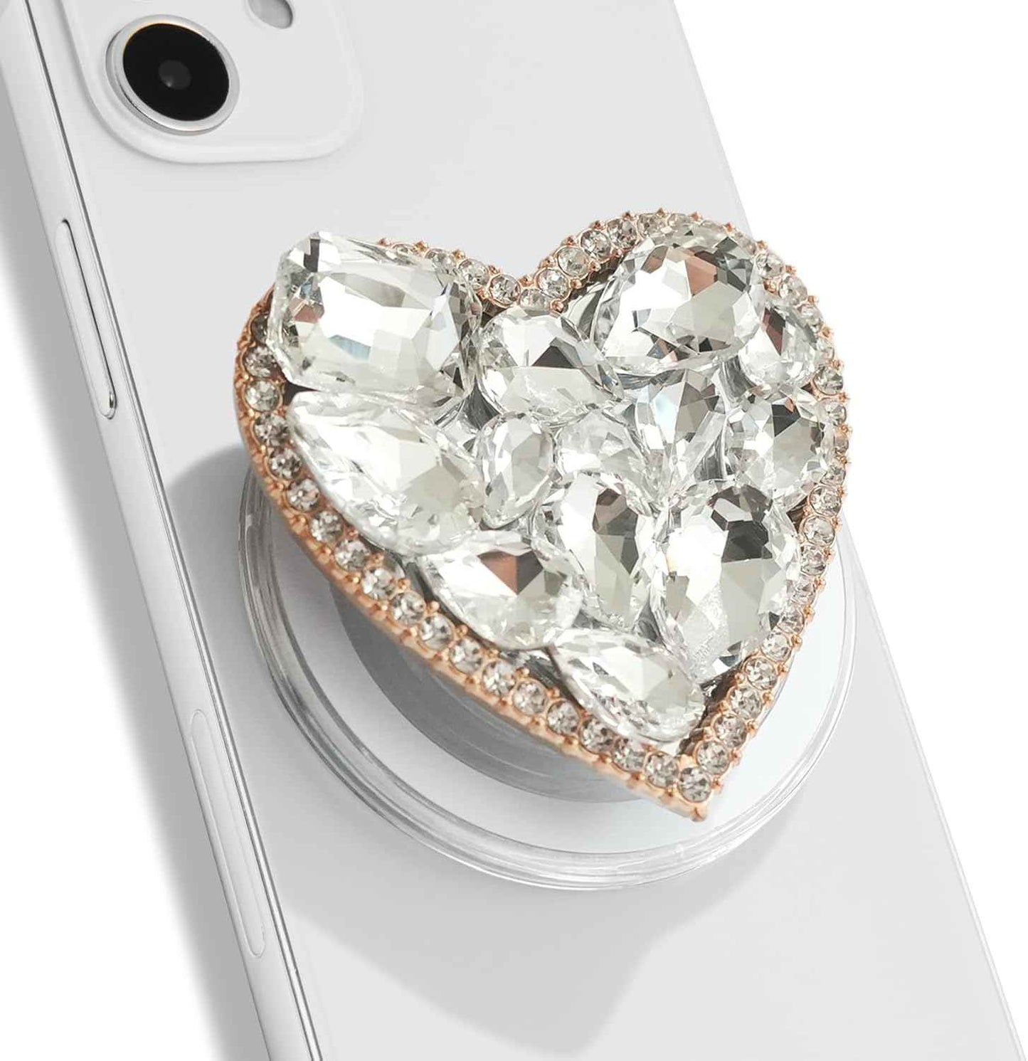 OnTheGrip Compatible with Magsafe Cute Cubic Diamond Heart Shape Design Collapsible Mobile Phone Grip Stand Holder for Smartphone Tablet Cell Phone Accessory (Gold Small)