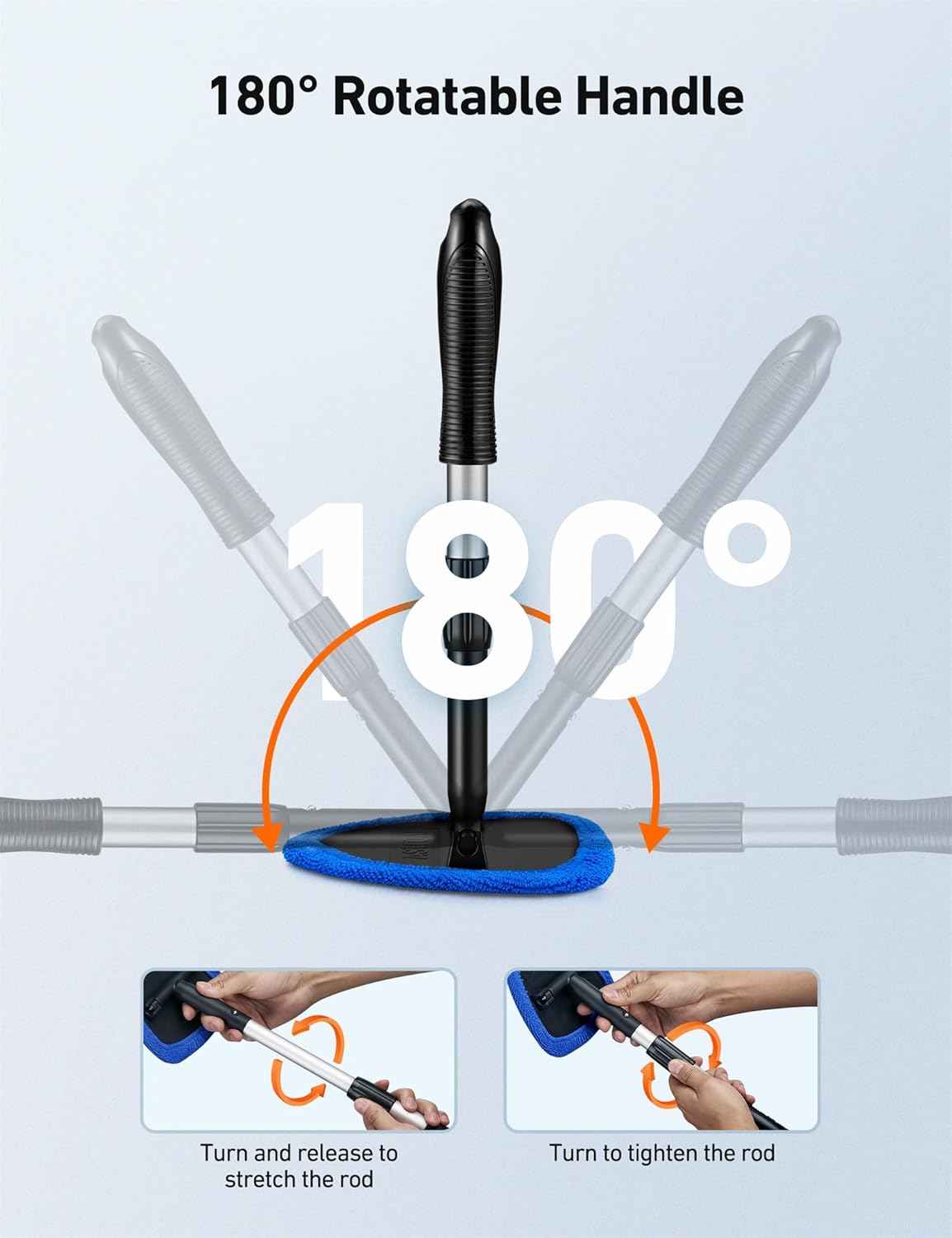 AstroAI Windshield Cleaner Tool, Car Interior Detailing Cleaning Kit with Extendable Handle and 4 Upgraded High-Density Reusable Microfiber Pads, Auto Glass Wiper Brush Kit for Cars, Blue, 15.9in-21in