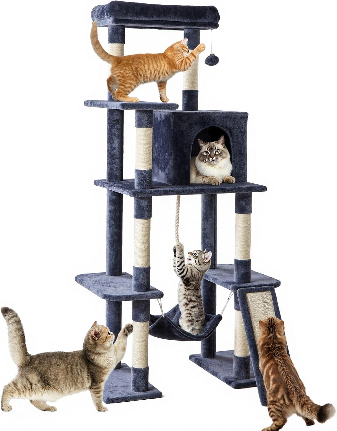 33 inch Multi-Level Cat Tree Tower with Scratching Posts, Cozy Perches and Stable Climbing Platform for Indoor Cats,Grey
