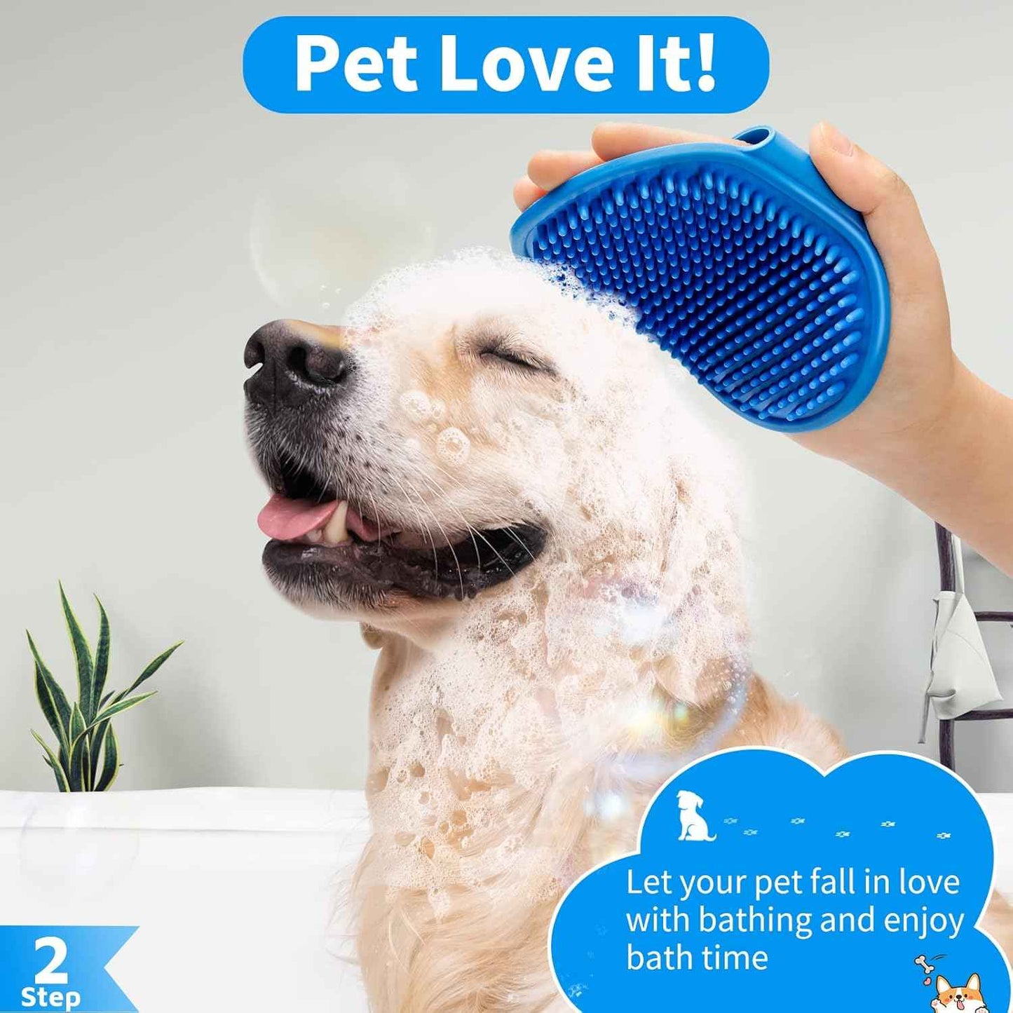 Comotech 6PCS Dog Bath Brush & Dog Toothbrush | Adjustable Handle Shampoo Brush & Scrubber for Short & Long Haired Dogs & Cats | Effectively Solve Odor & Stain Removal Problems | Pet Supplies (Blue)