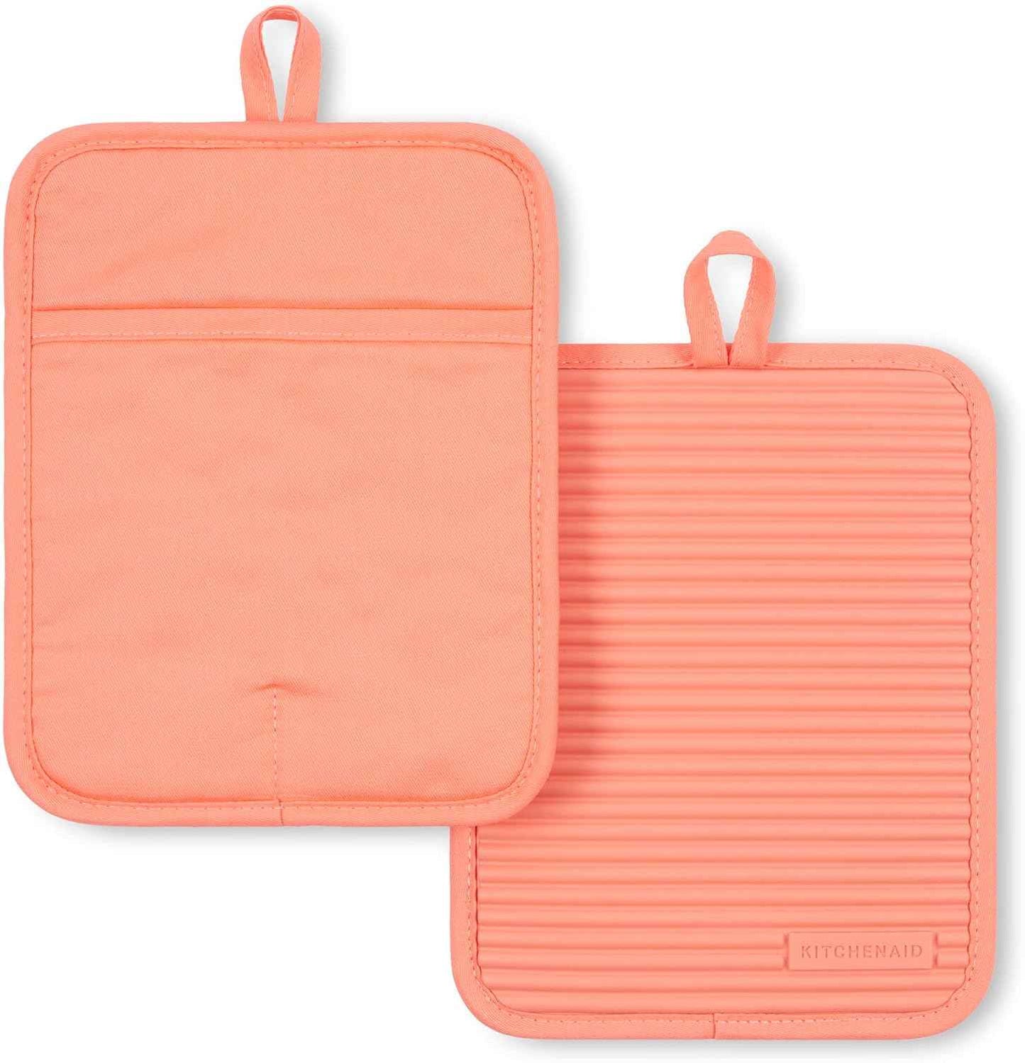 KitchenAid Ribbed Soft Silicone Pot Holder 2-Pack Set, Milkshake Tan, 7"x9"