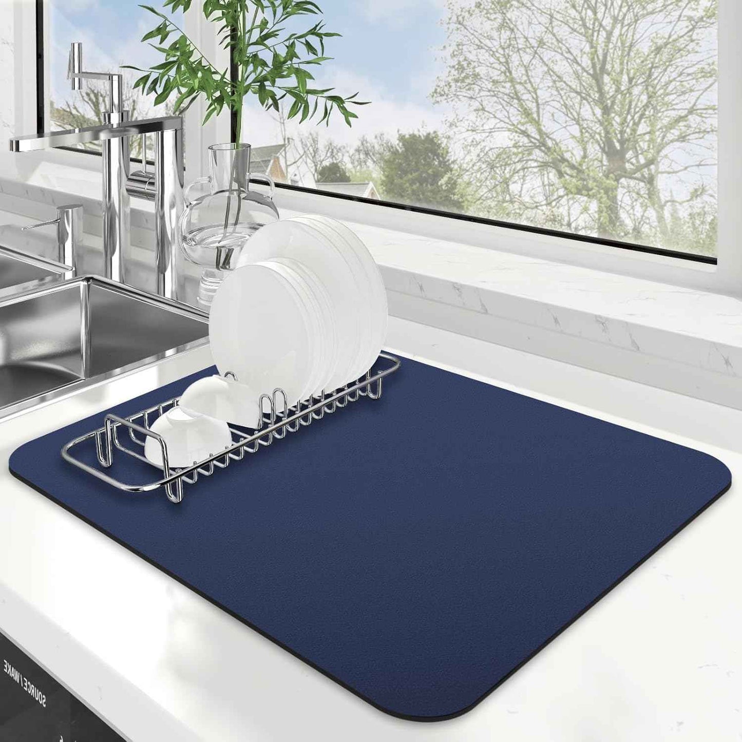 WISELIFE Dish Drying Mat Super Absorbent Drying Mat Large Dish Drying Mats for Kitchen Counter Easy Clean Dish Mat Kitchen Drying Mat15"x 18" Stylish Grey